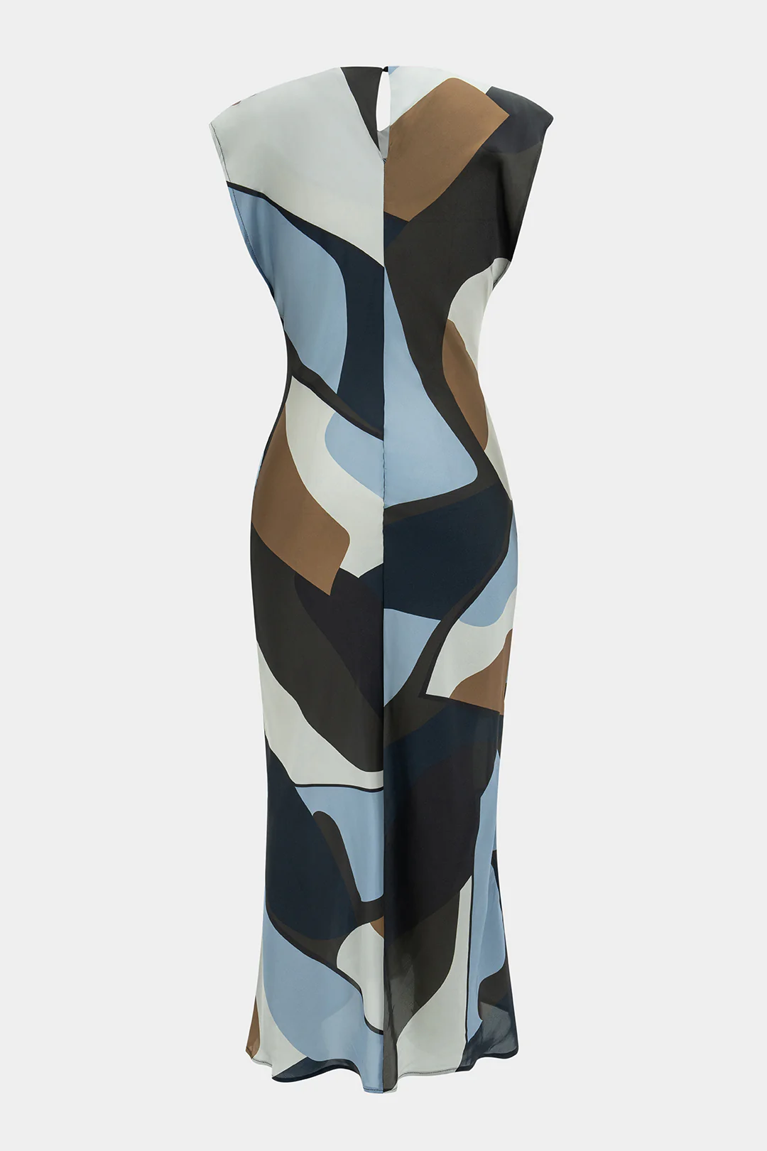 Abstract Geometric Print Satin Hollow Out Sleeveless Maxi Dress