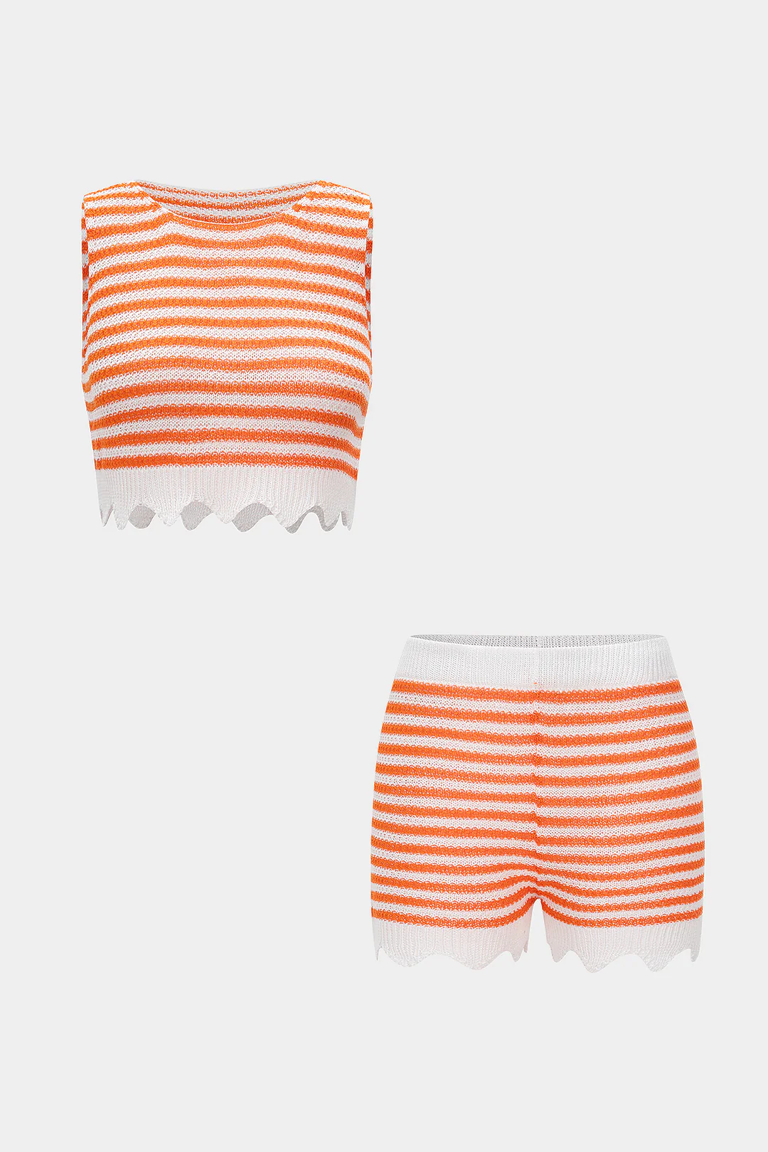 Knit Contrast Stripes Print Tank Top And Shorts Set