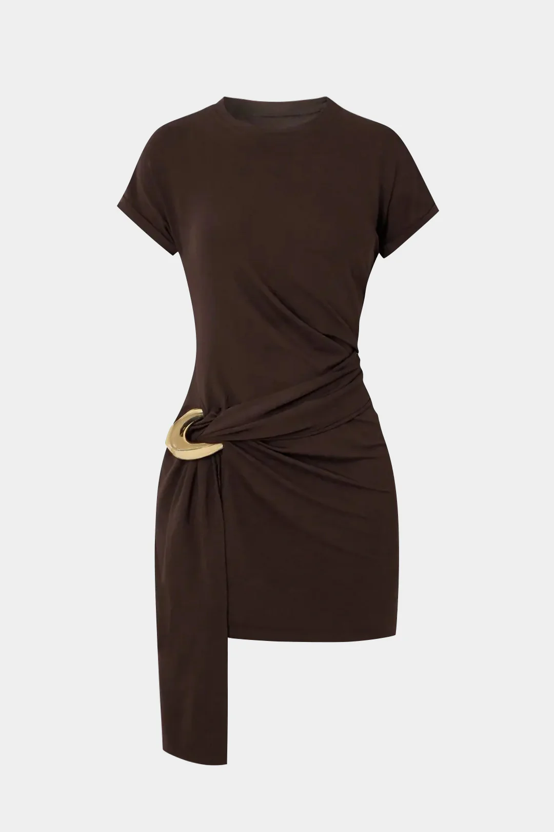 Metallic Decor Asymmetrical Ruched Short Sleeve Mini Dress