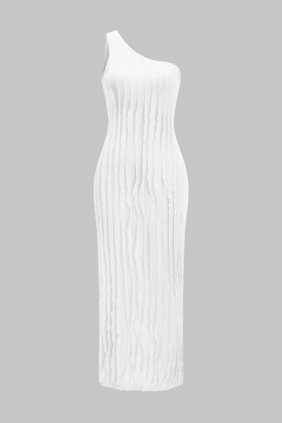 One-Shoulder Ruffle Sleeveless Slit Midi Dress