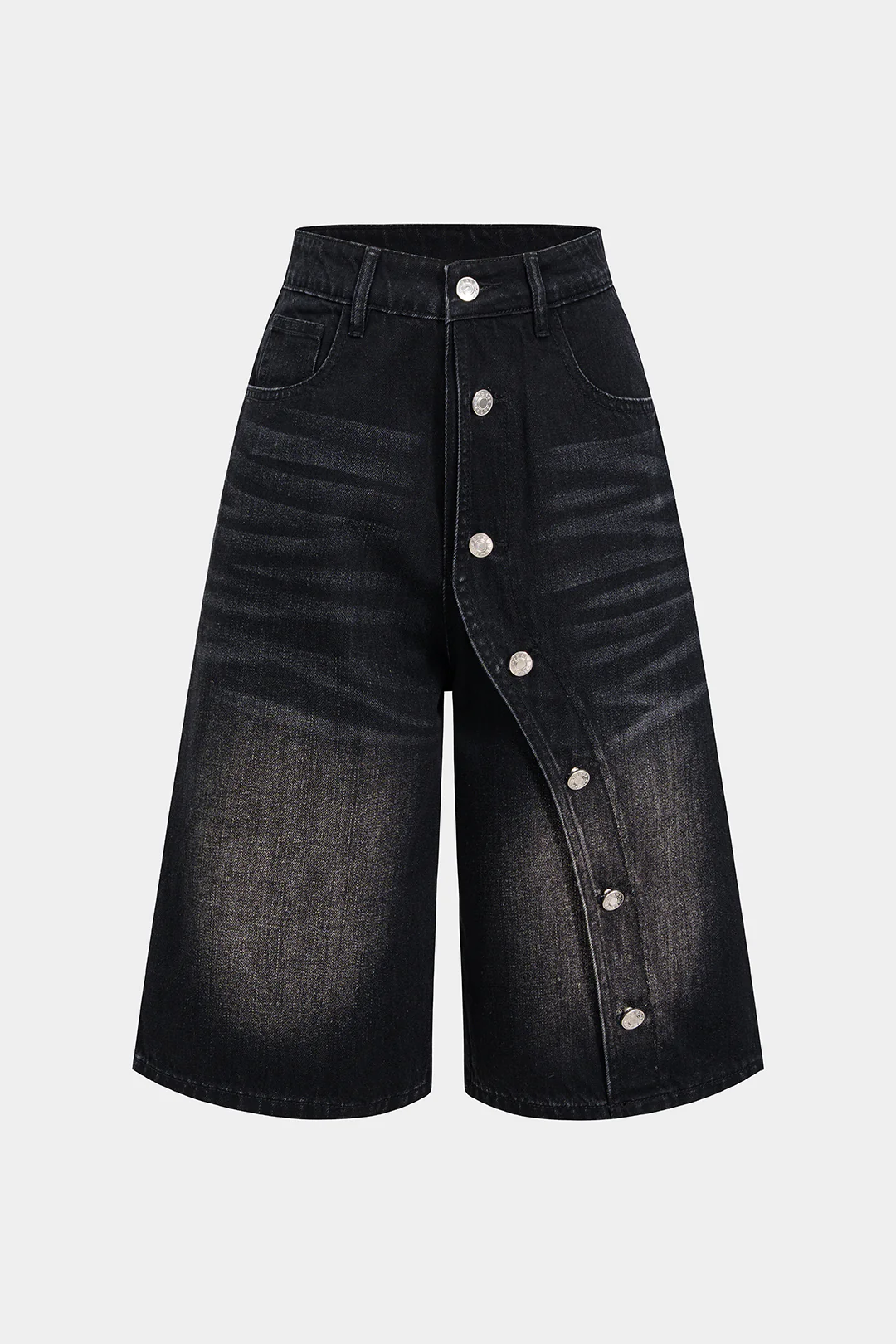 Asymmetrical Button Denim Shorts