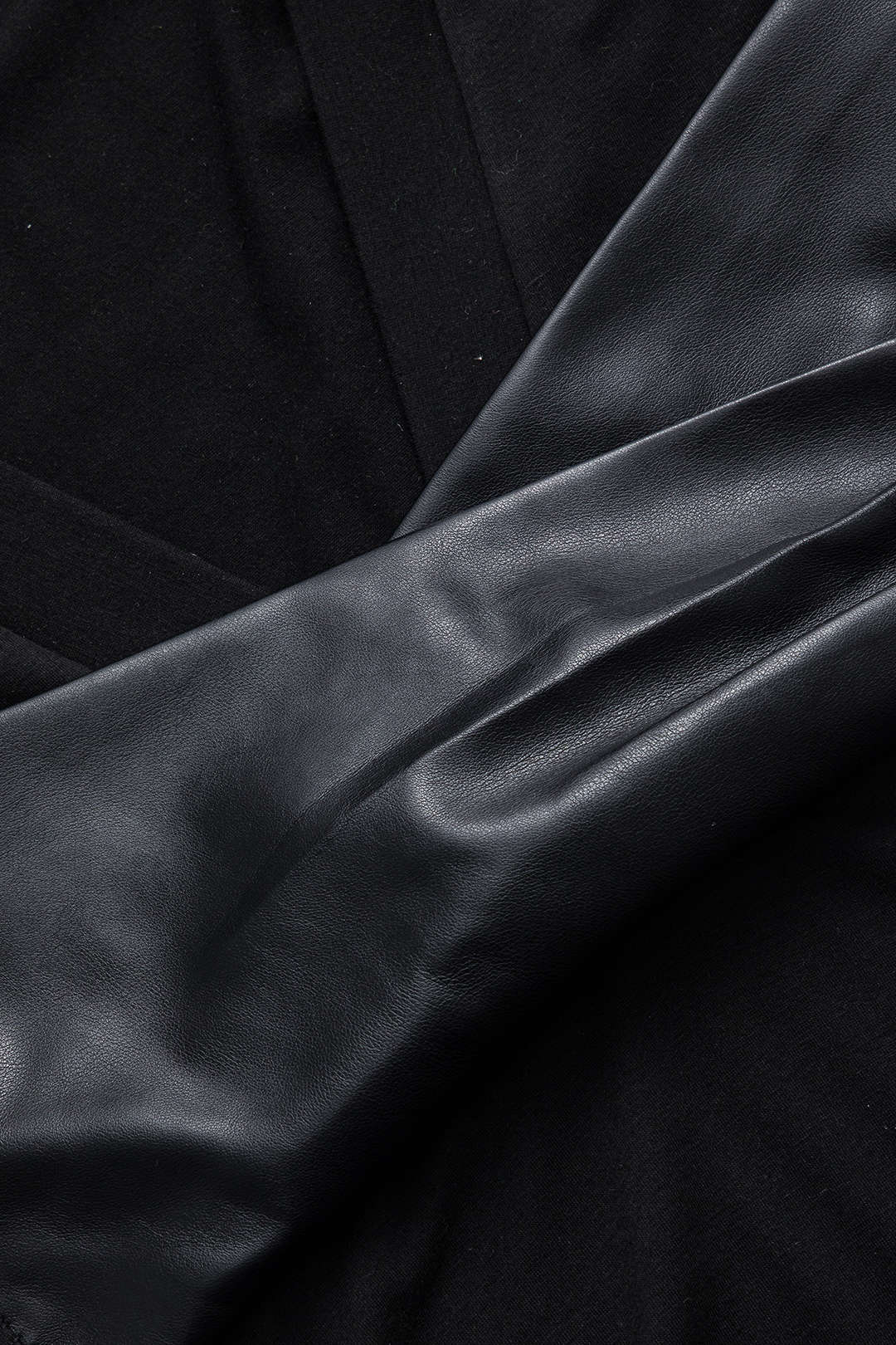 Faux Leather Crossed V-Neck Long-Sleeve Bodysuit