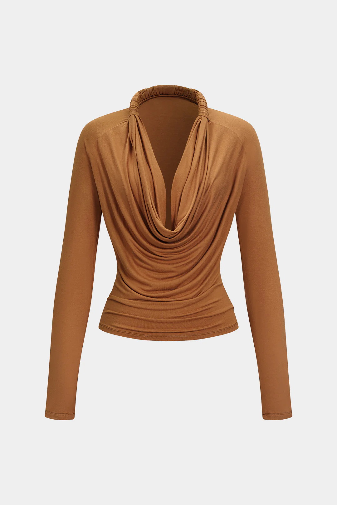 Ruched Draped Cowl Neck Long Sleeve Blouse