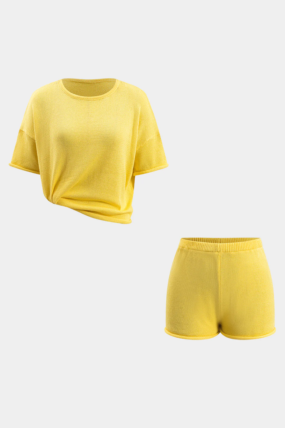 Knit Solid Short Sleeve Top And Shorts Set