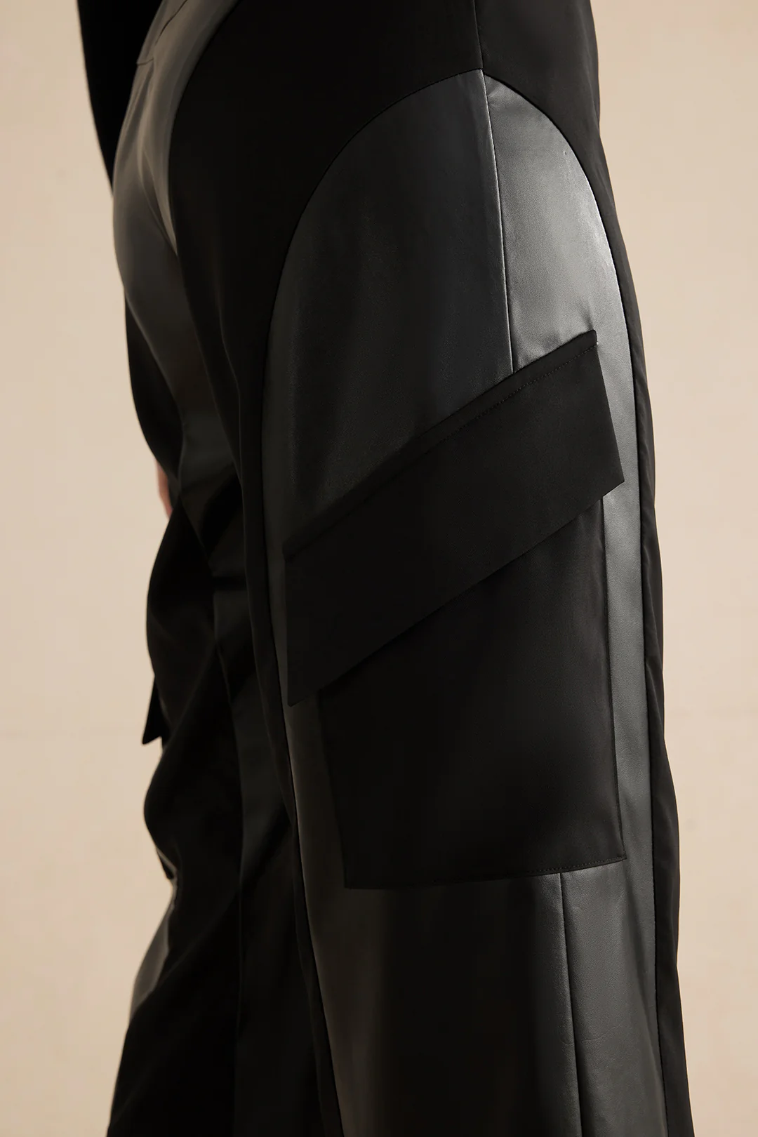 Artificial Leather Patchwork Trousers