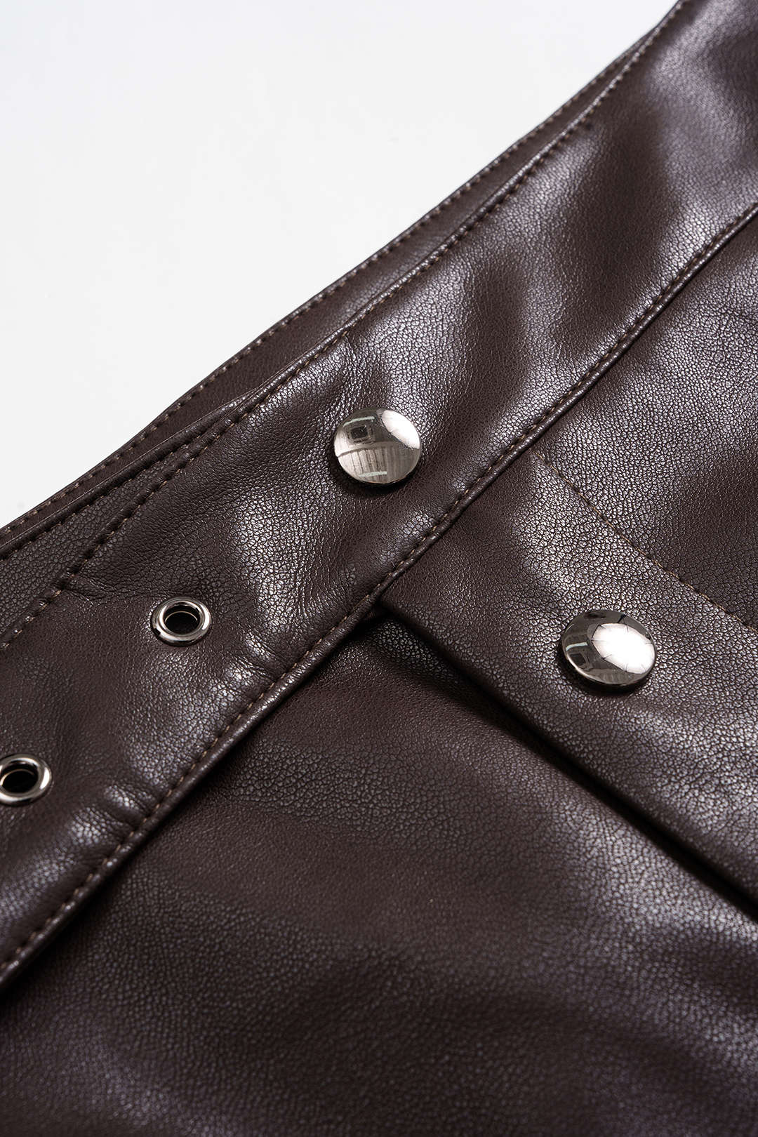 Plaid Print Faux Leather Patchwork Irregular Hem Skirt