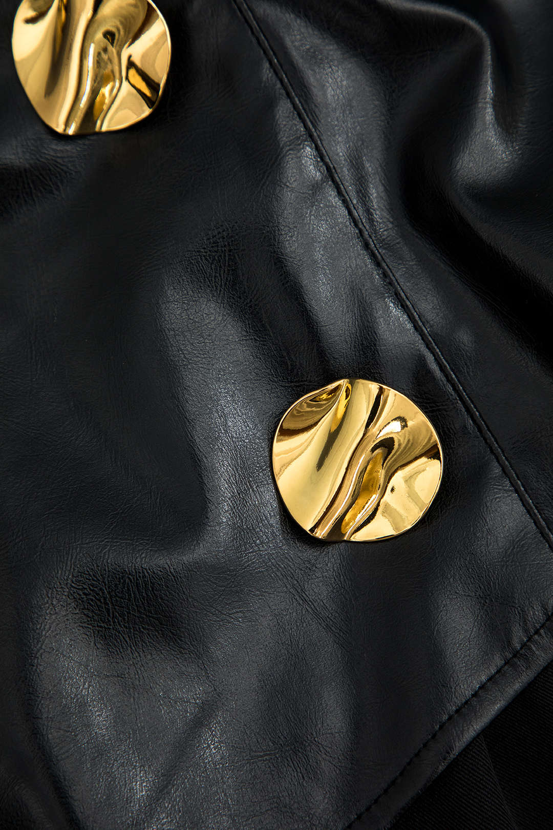 Solid Faux Leather Patchwork Button Trousers