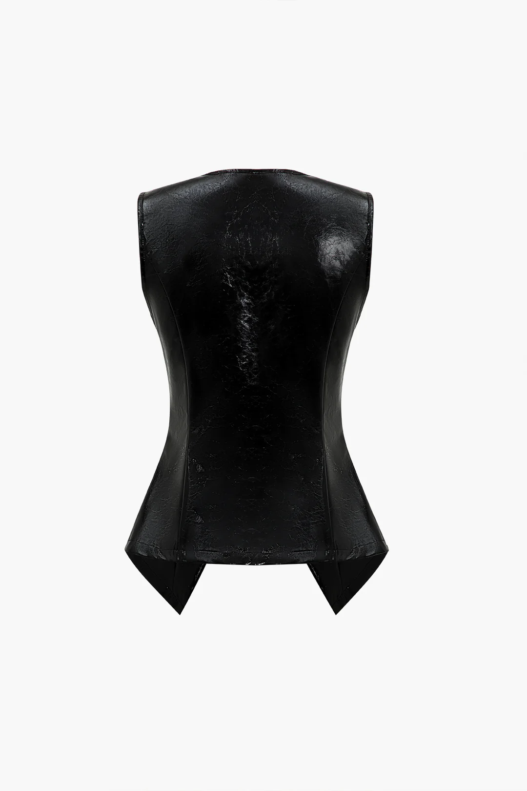 Solid Faux Leather Buttoned Vest