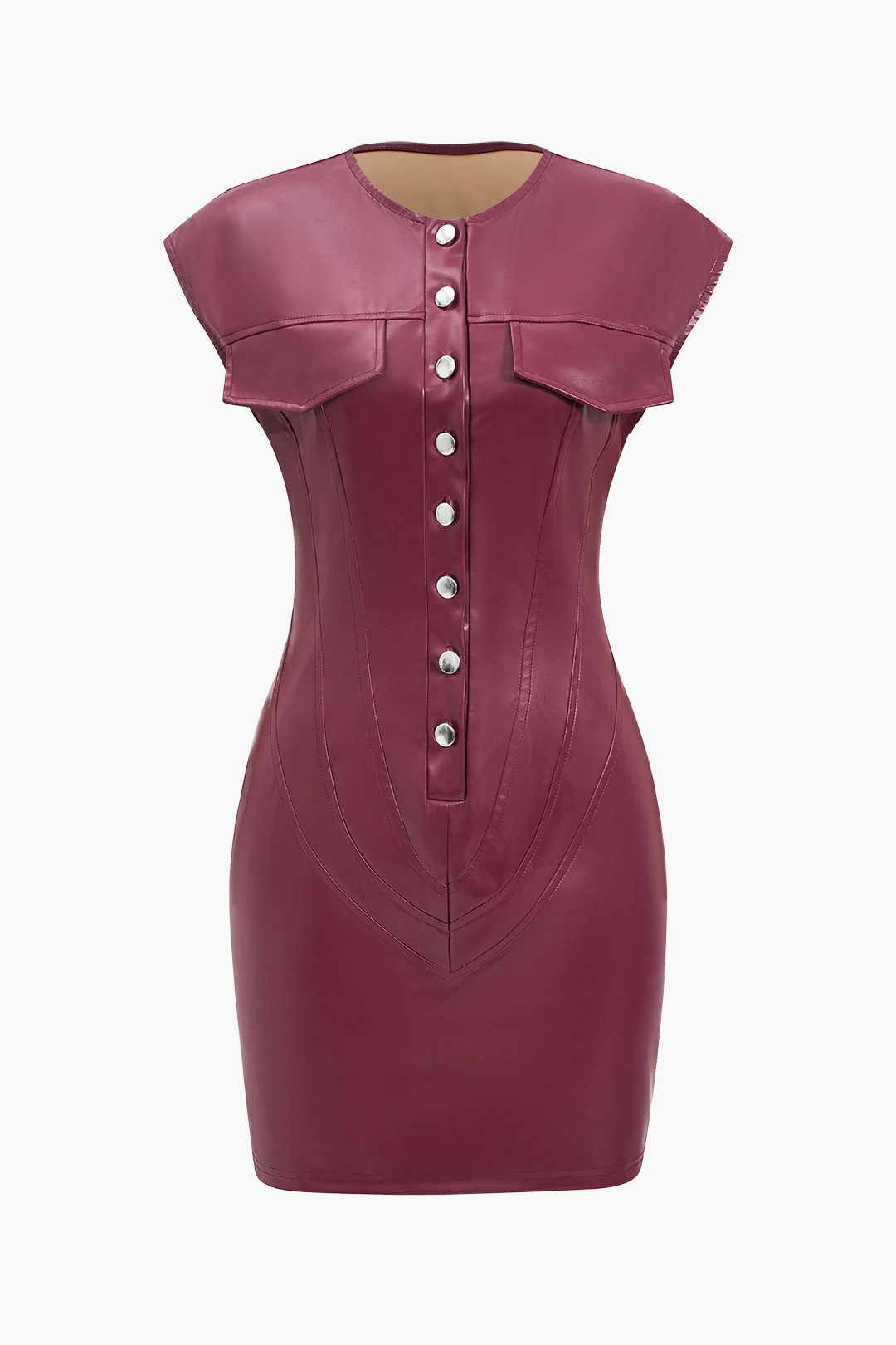 Faux Leather Buttoned Mini Dress