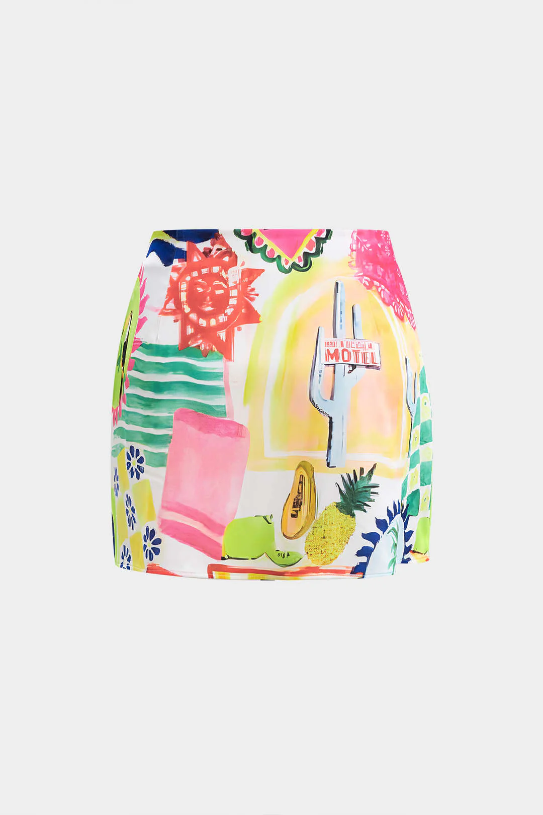 Plus Size Satin Pop Art Pattern Zipper High Waist Split Skirt