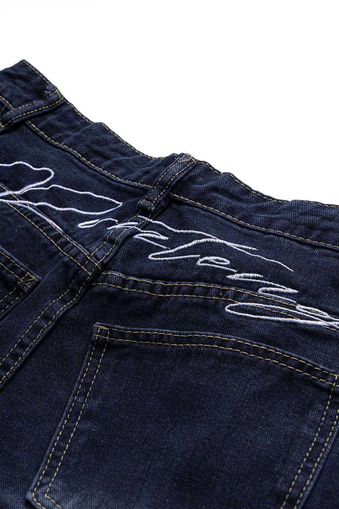 Denim Embroidery Button Pocket Wide Leg Jeans