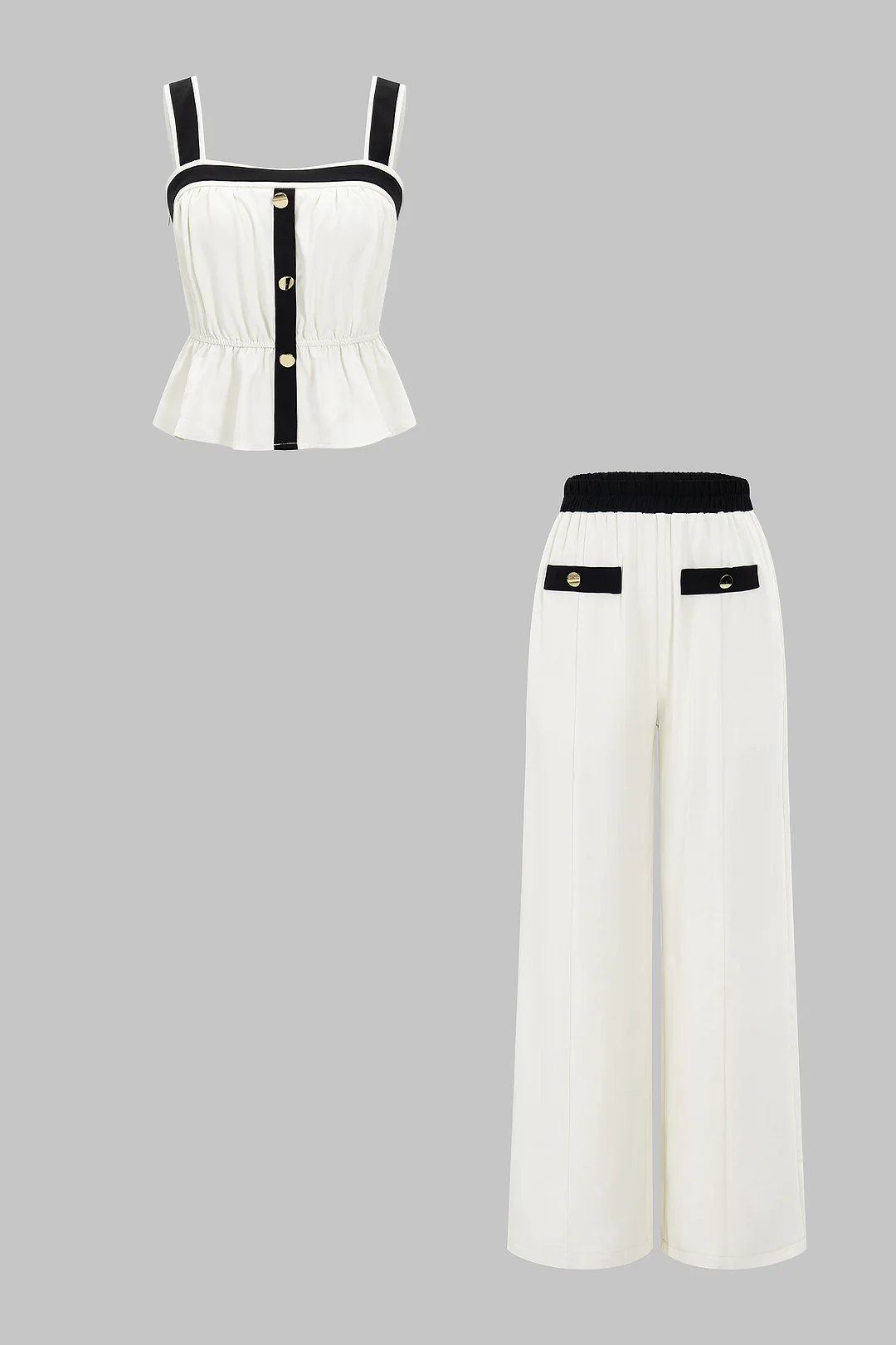 Contrast Ruffle Cami Top And Ruched Trousers Set