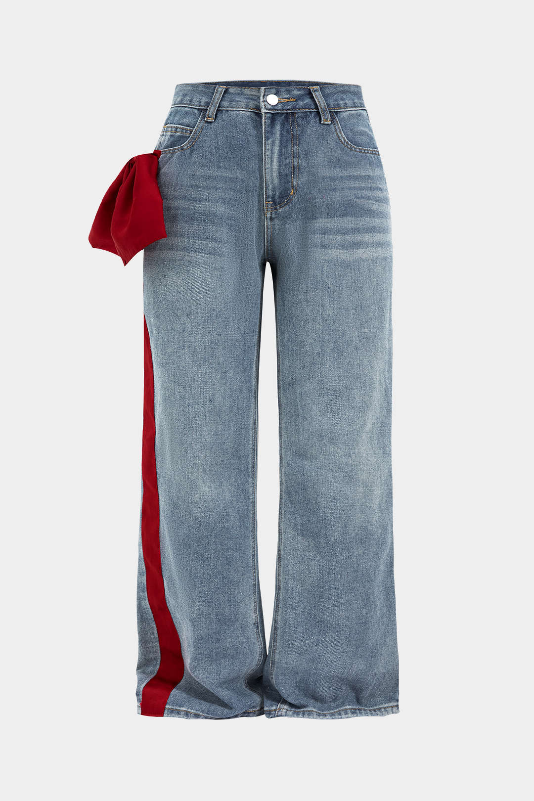 Plus Size Denim Patchwork Zipper Jeans