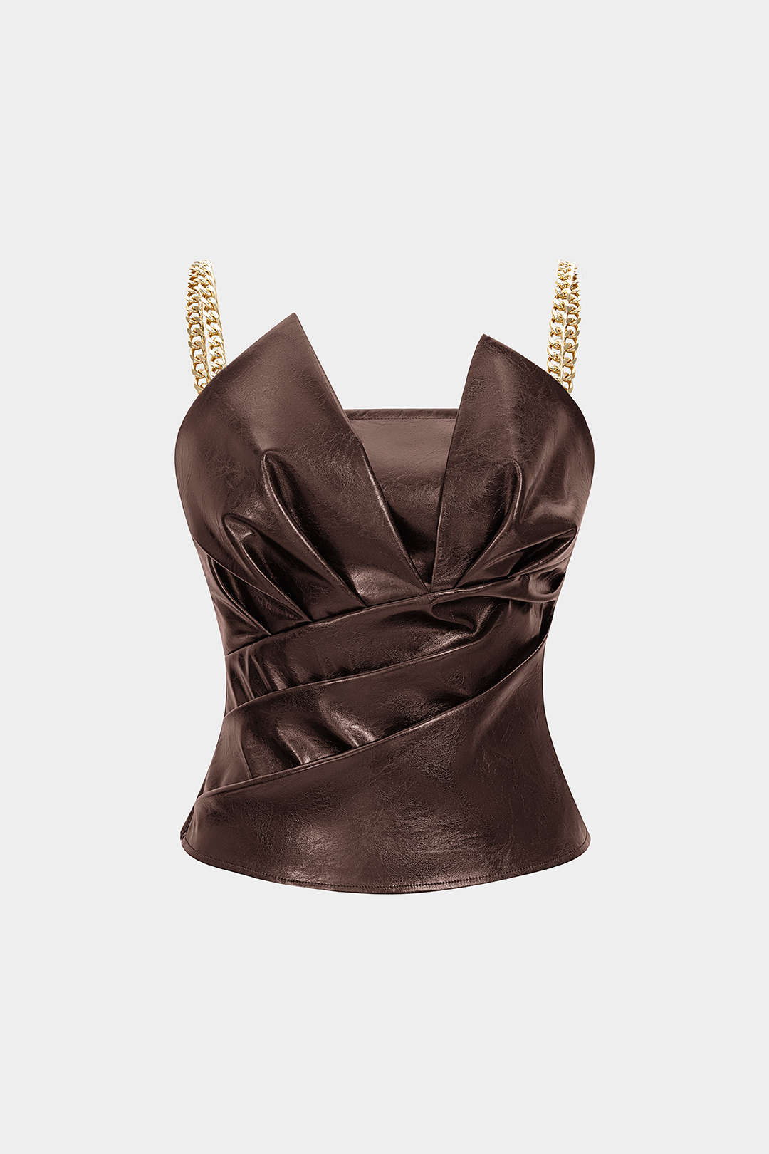 Faux Leather Metallic Chain Ruched Camisole Top