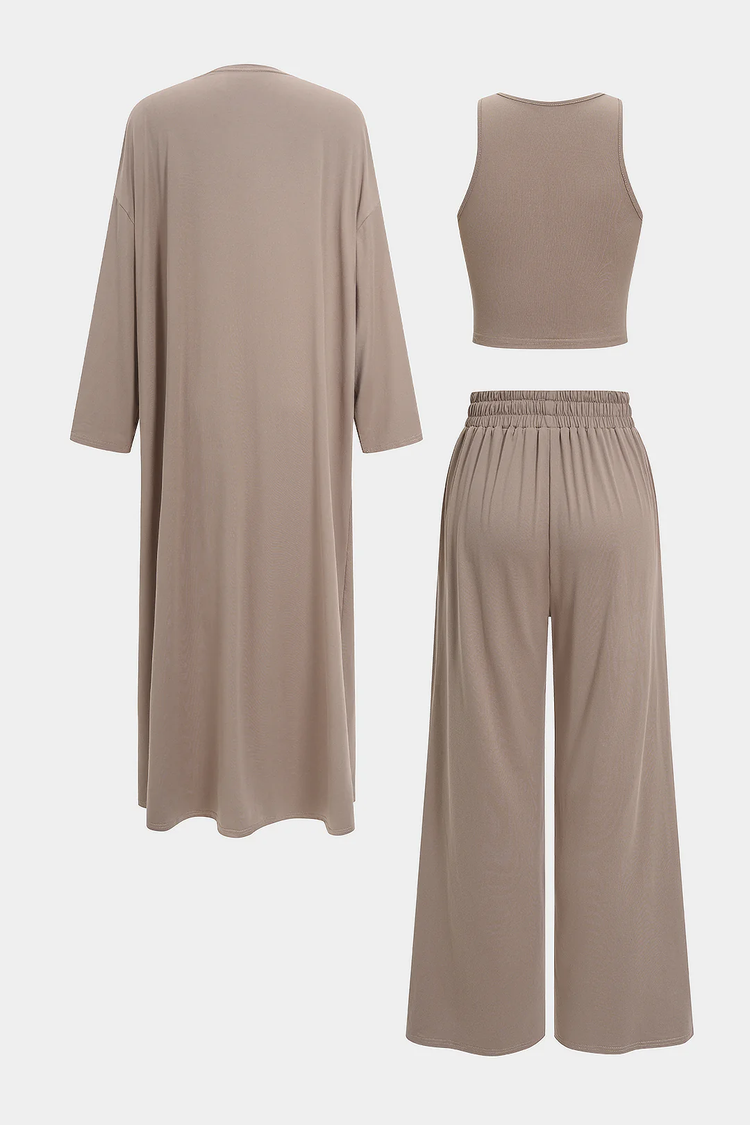 Soid Basic Tank Top And Long Cardigan And Drawstring Wide Leg Trousers Set