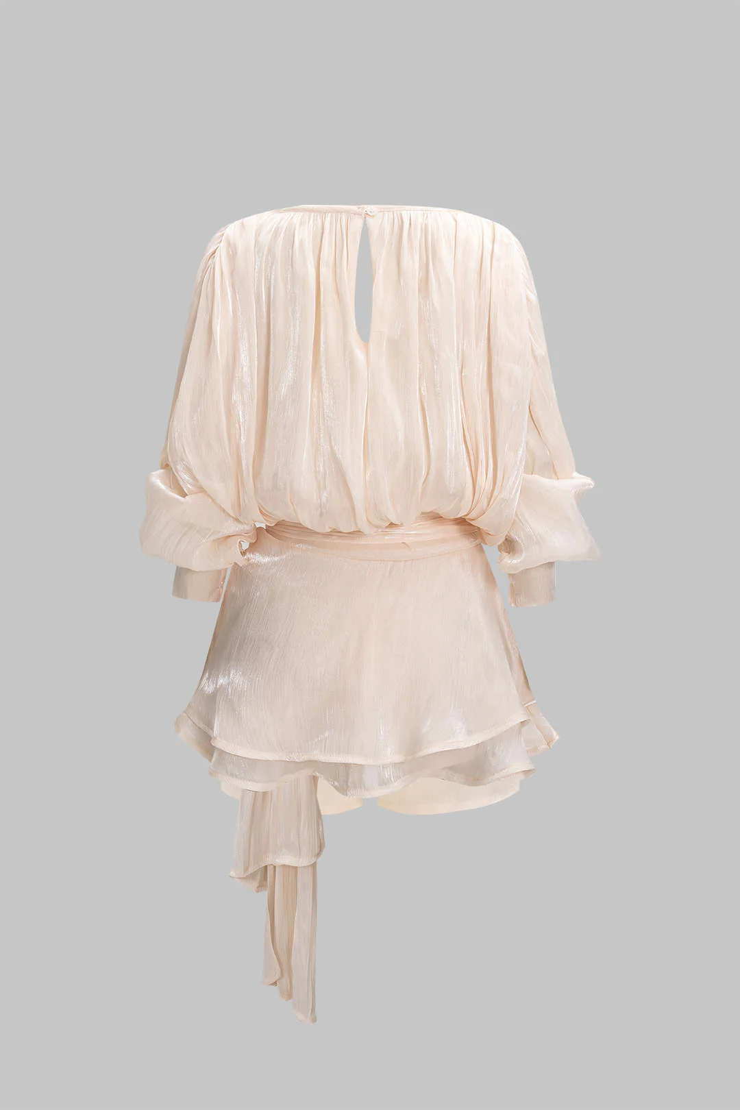 Chiffon Ruched Ruffle Long Sleeve Mini Dress