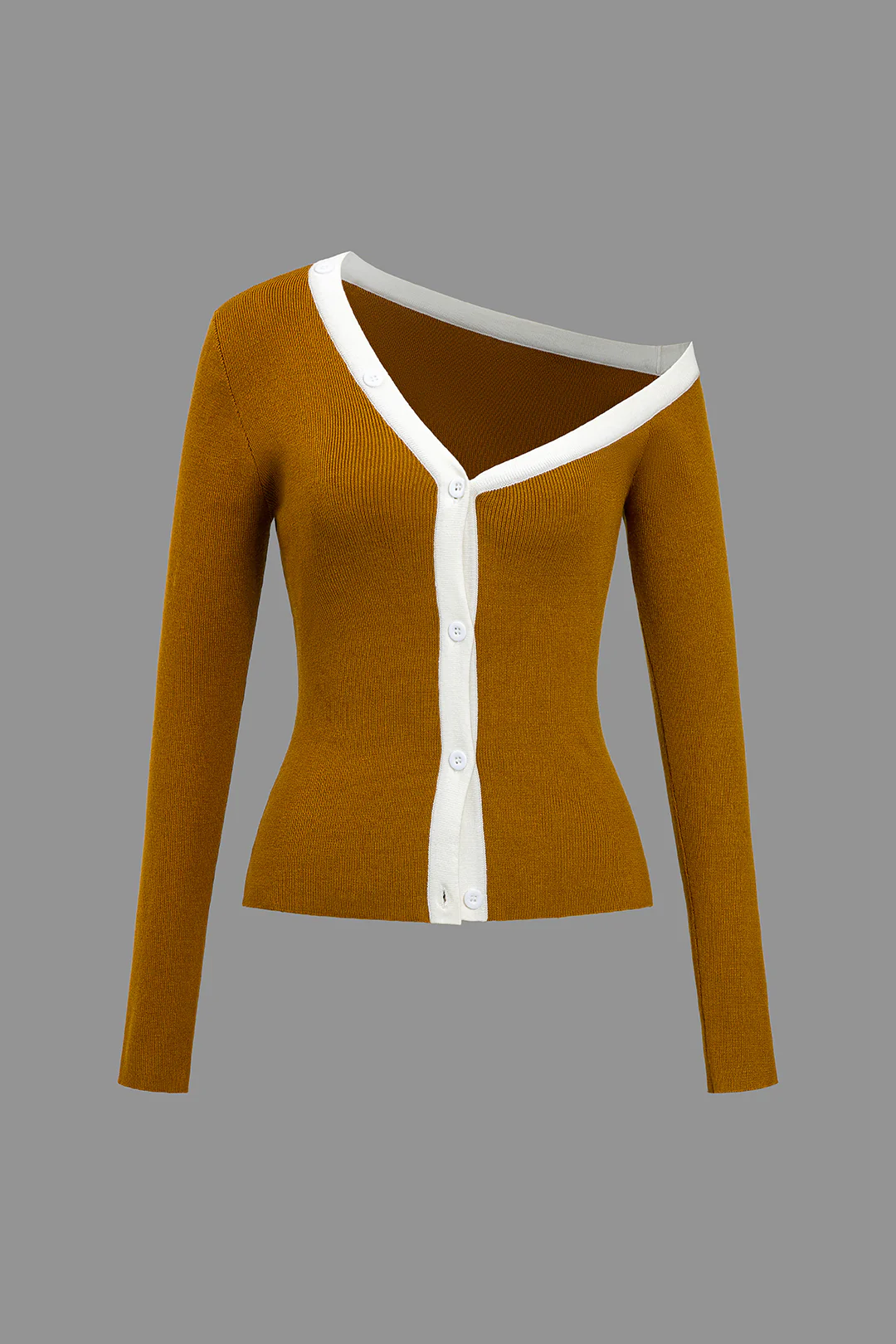 Color Block Printed Knit Asymmetrical Long-Sleeved Top