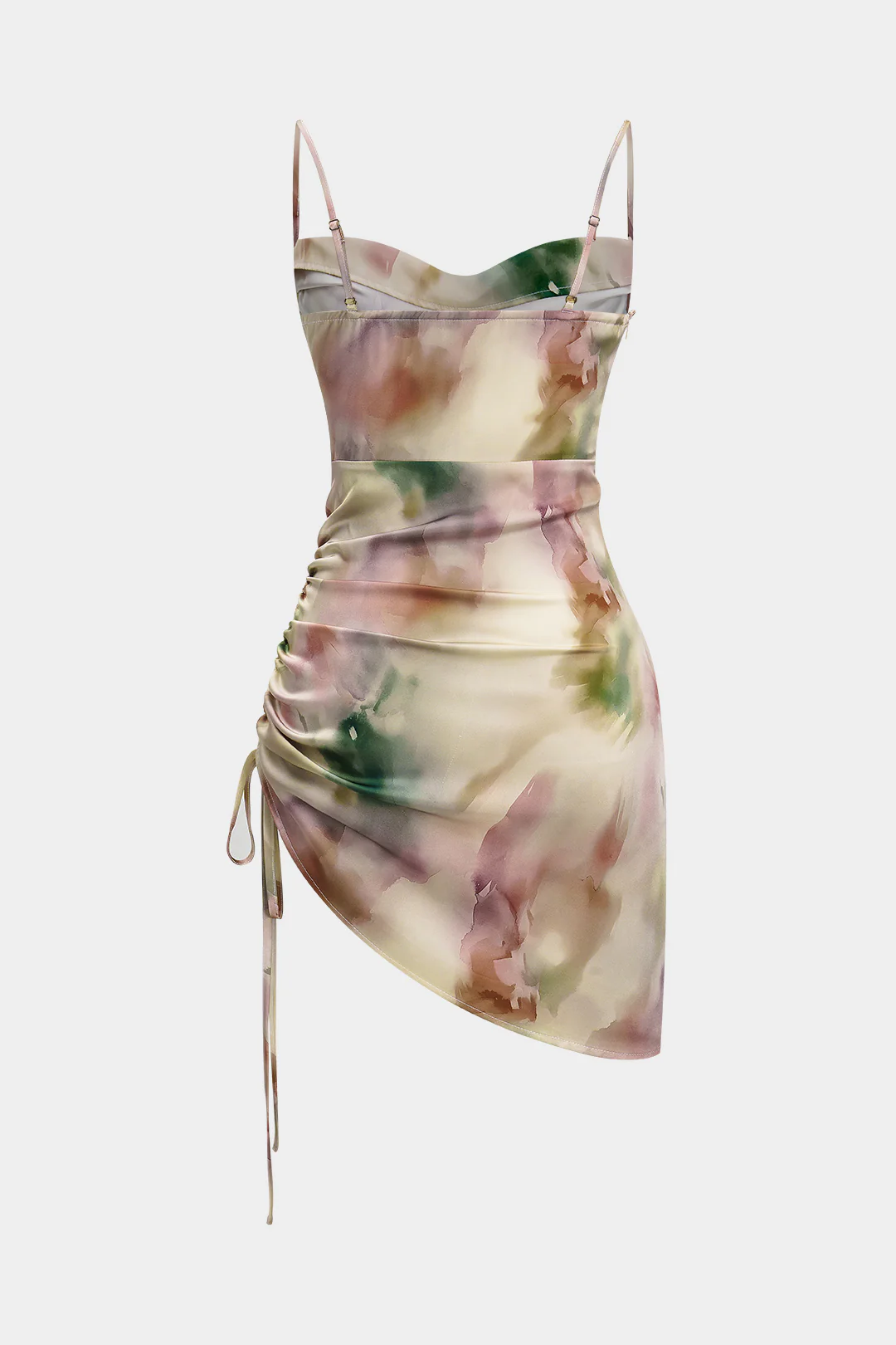 Tie Dye Ruched Drawstring Slip Sleeveless Mini Dress