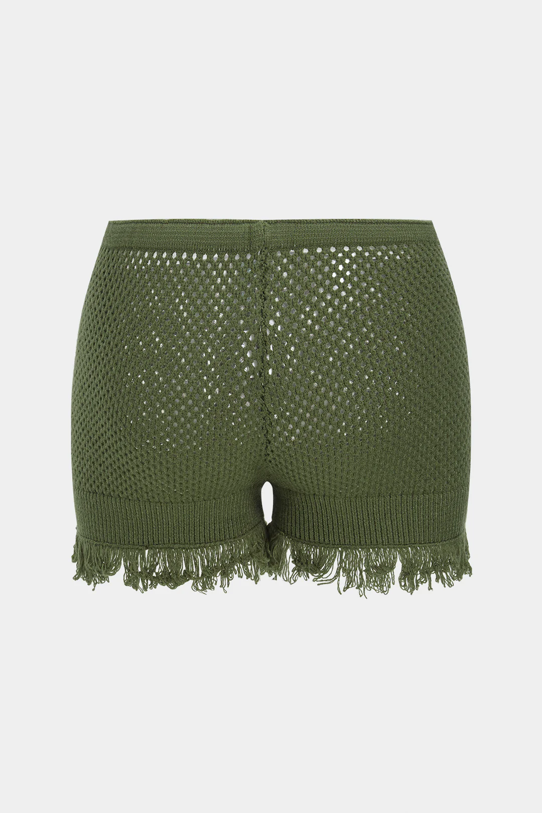 Knit Fringe Sheer Low Waist Shorts