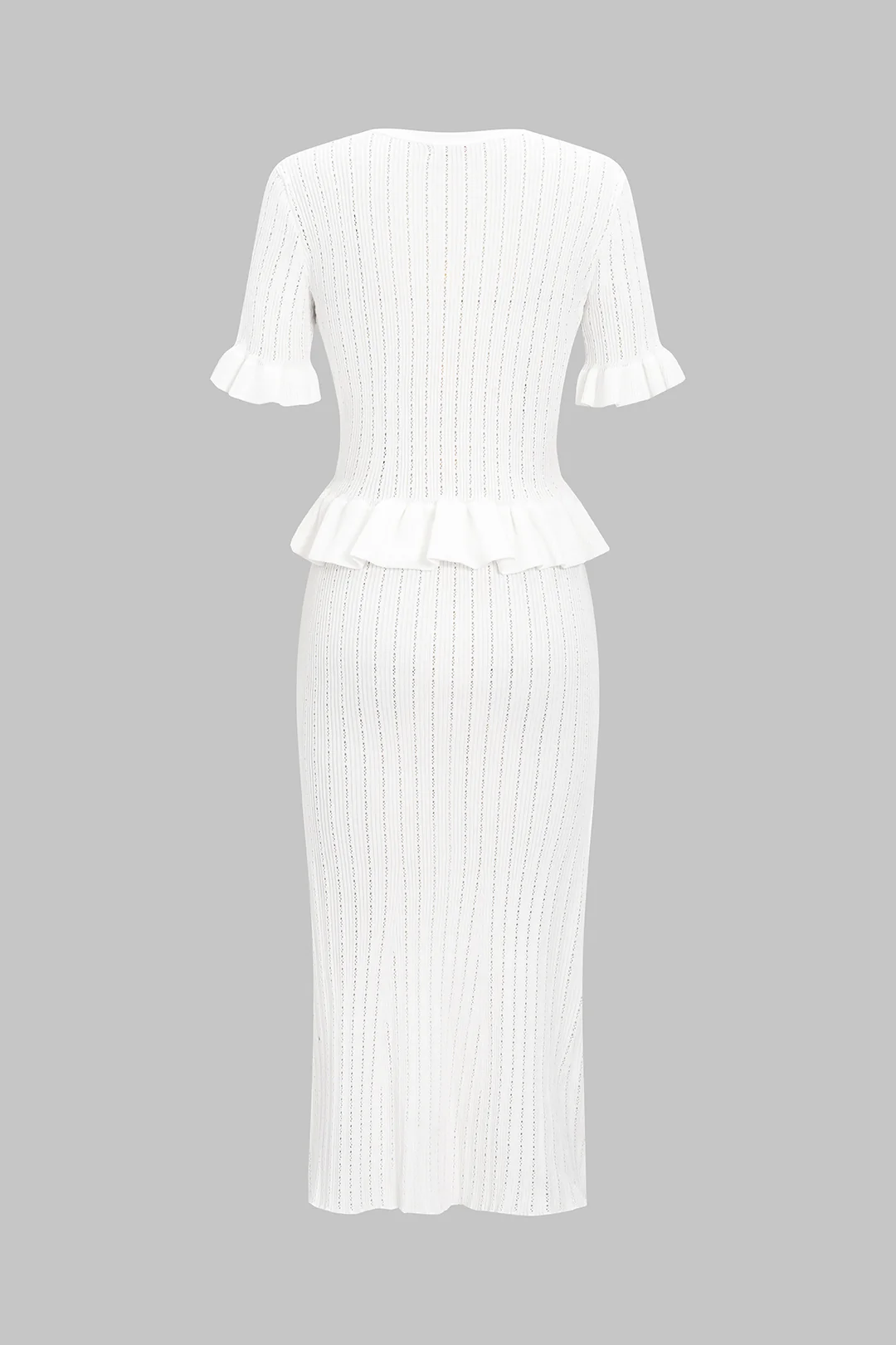 Knit V-Neck Ruffled Short-Sleeve Shirt and Fish-Tail Skirt Set