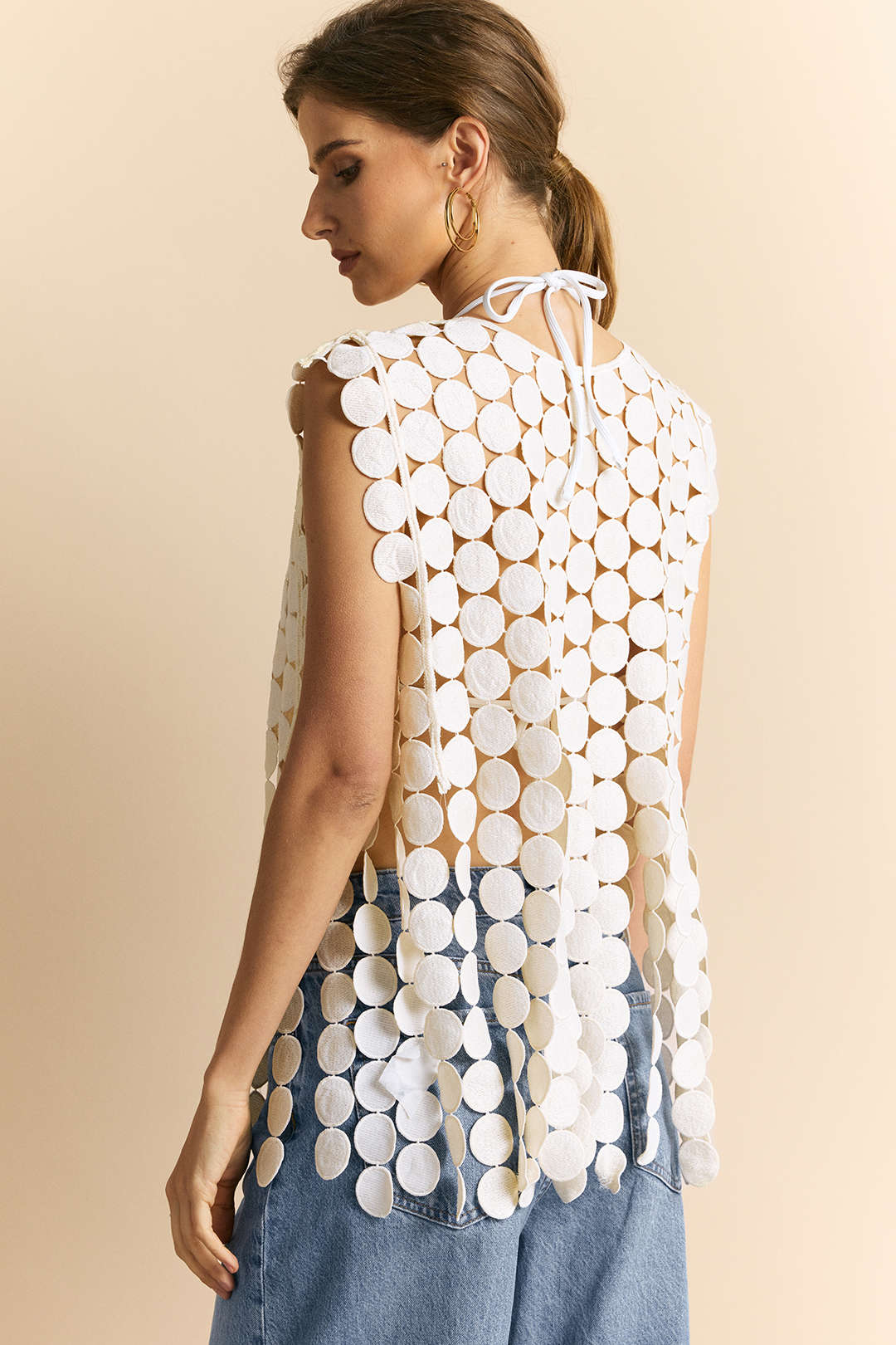 Irregular Fringed Tie-Back Tank Top