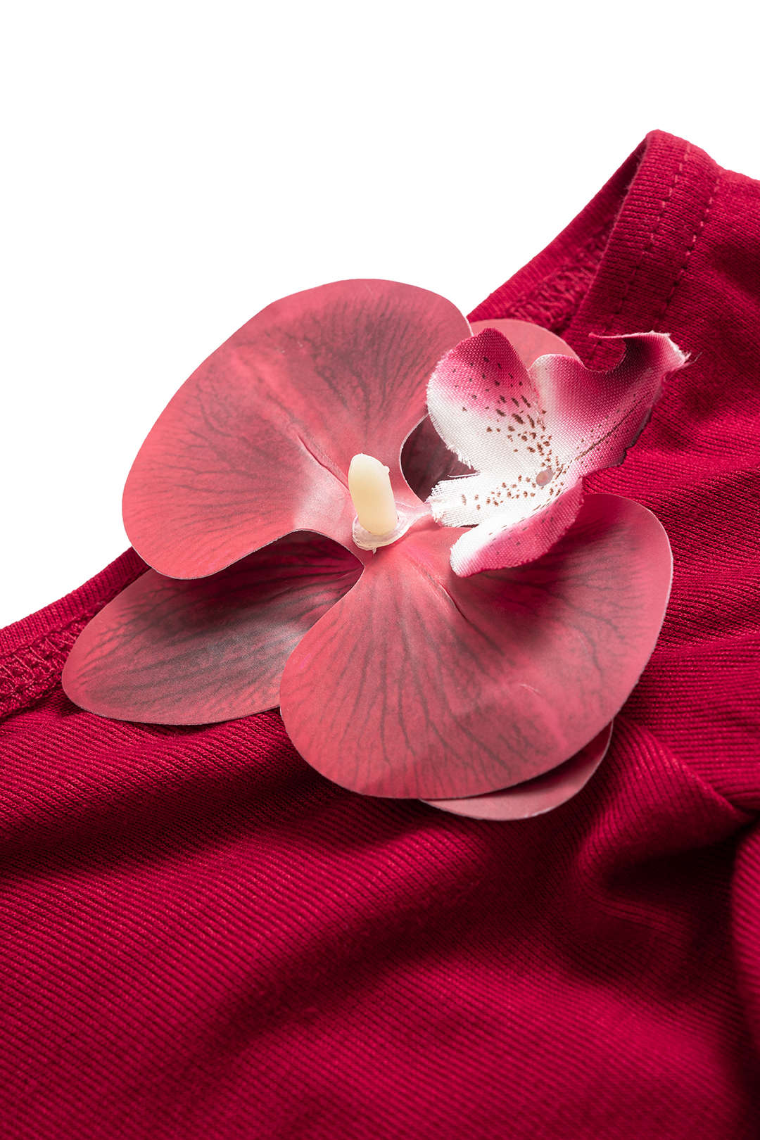 3D Floral Decor Slant Shoulder Long-Sleeve Top