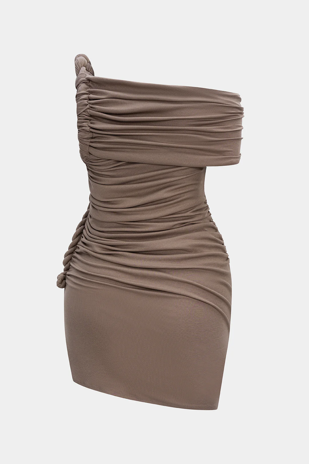 Plus Size Ruched Twist Knot One Shoulder Short Sleeve Midi Dress