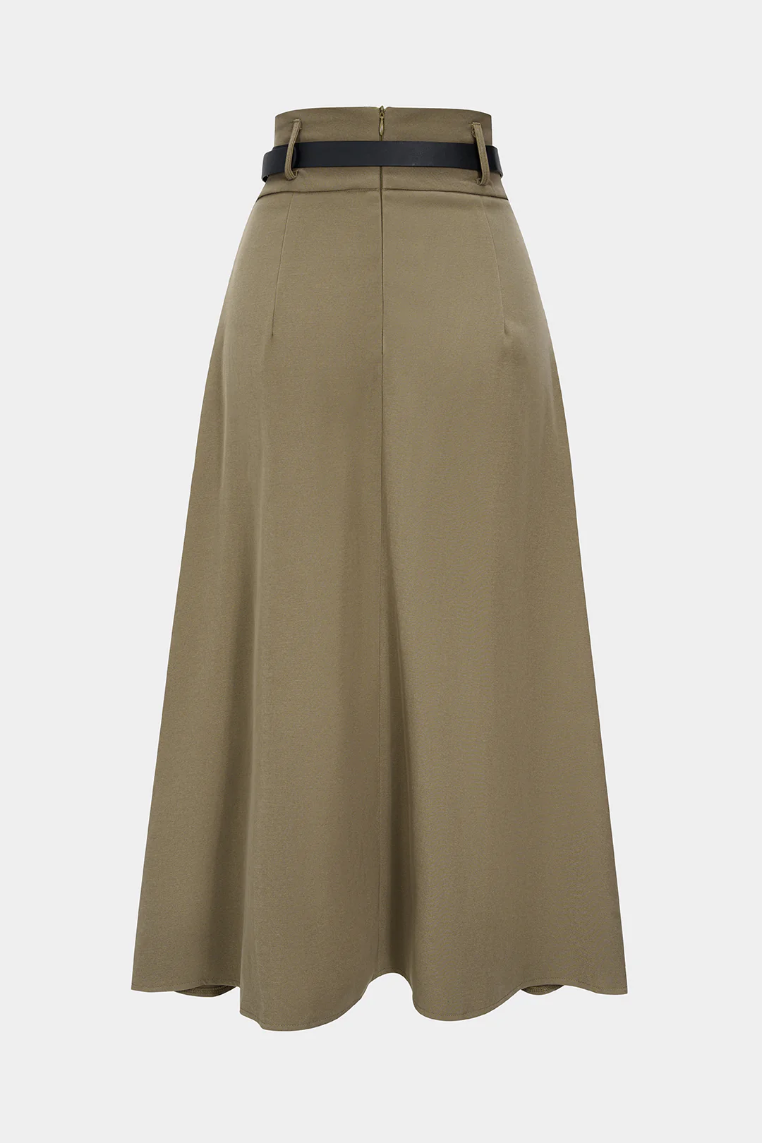 Belted Asymmetric Ruched High-Waist Skirt