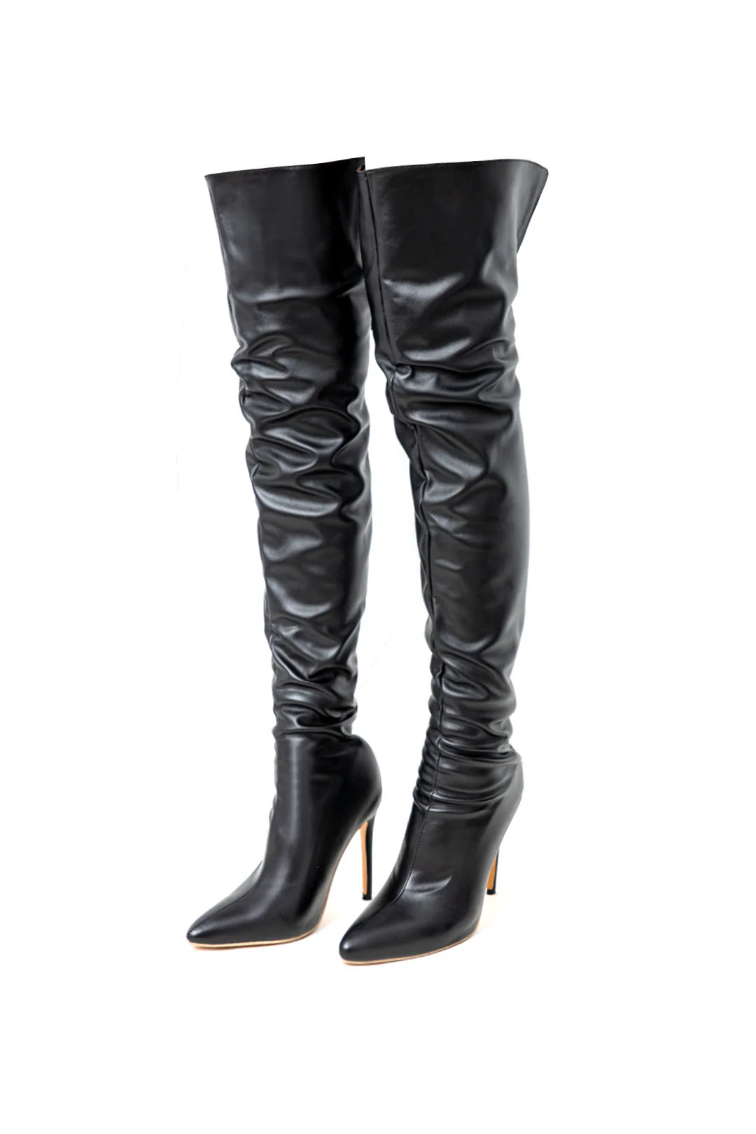 Faux Leather Pointed Toe Over-the-Knee Boots