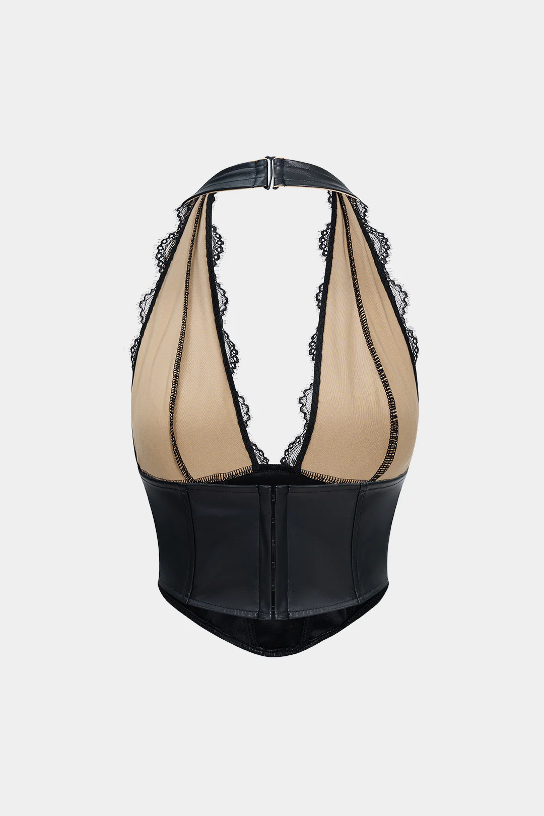 Faux Leather Halter Neck Lace Patchwork Tank Top