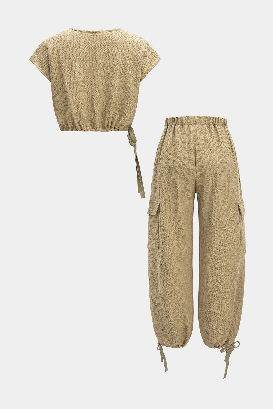 V Neck Drawstring Tank Top and Pocket Trousers Set