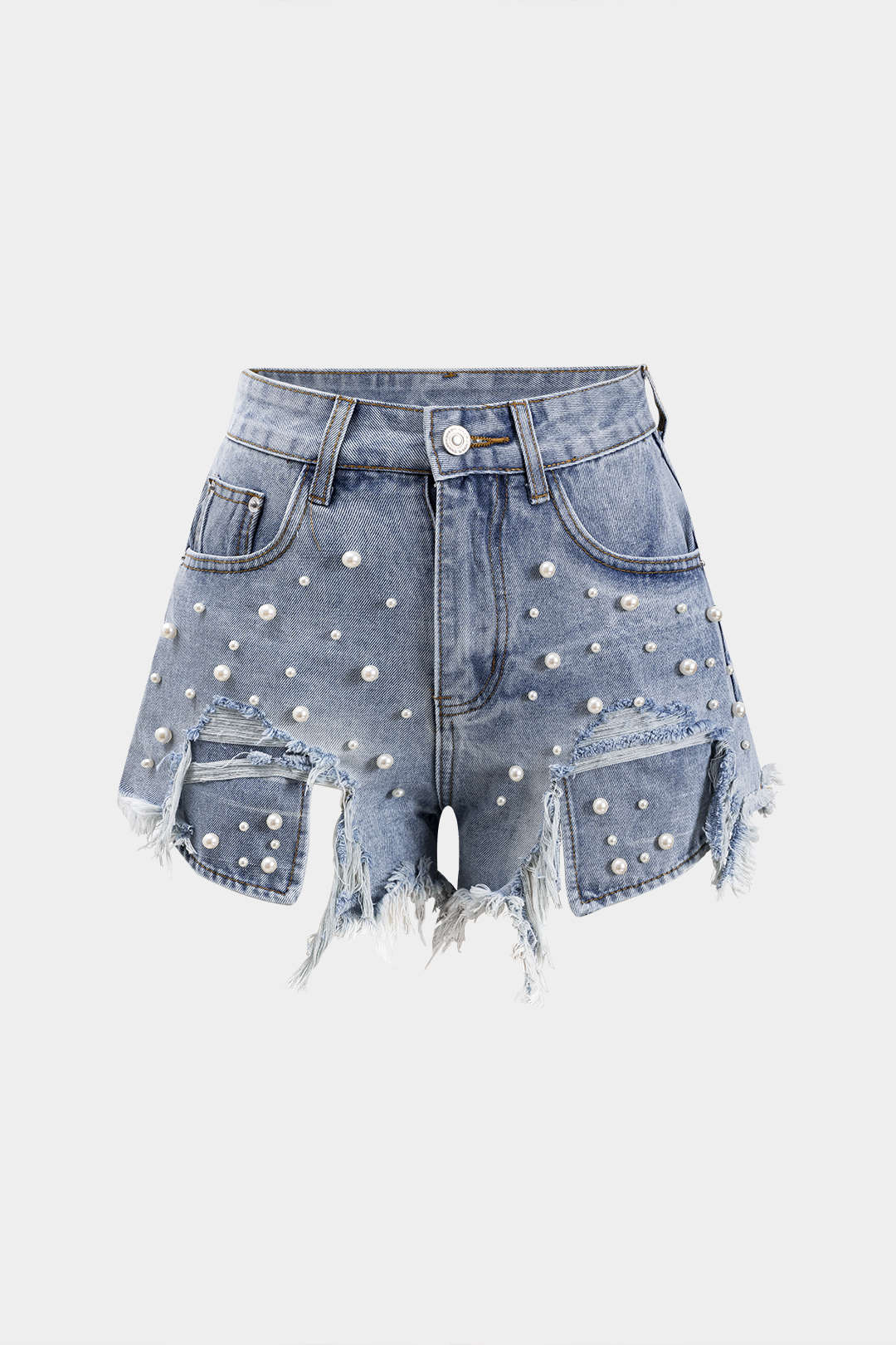 Denim High Waist Beaded Shorts