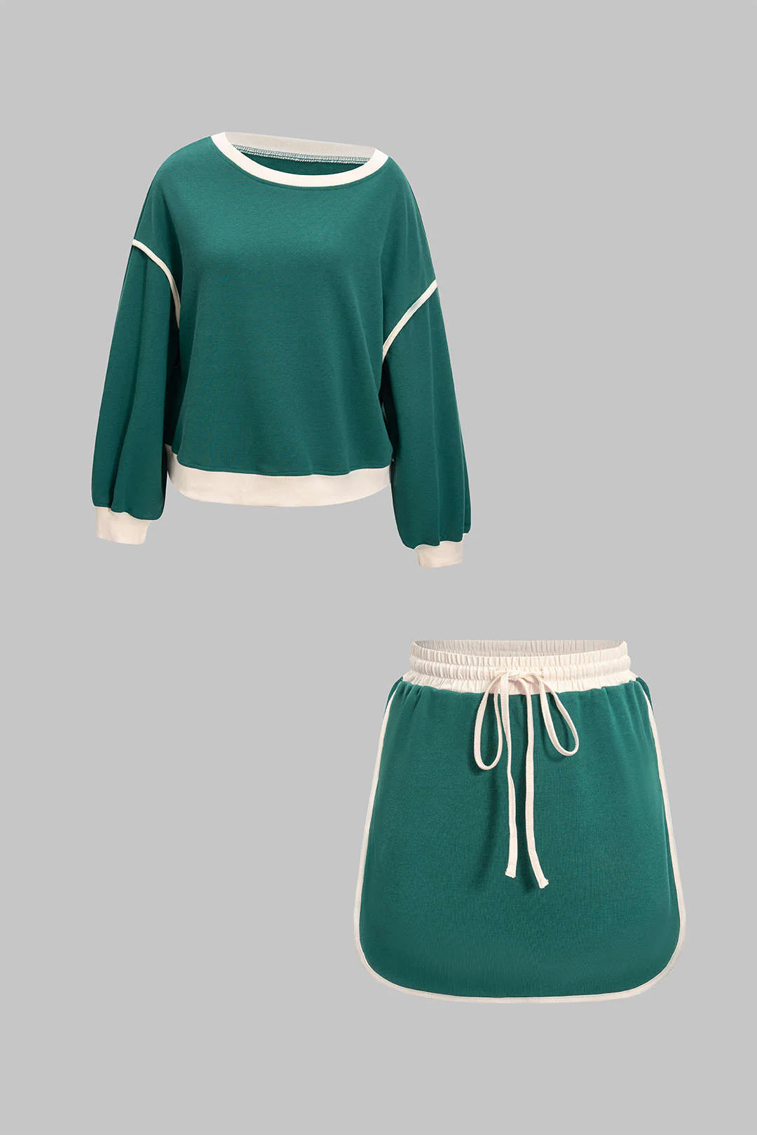 Contrasting Long Sleeve Top and Drawstring Skirt Set