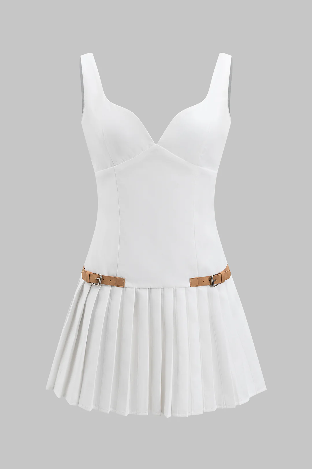 Patchwork V-Neck Slip Belted Sleeveless Mini Dress