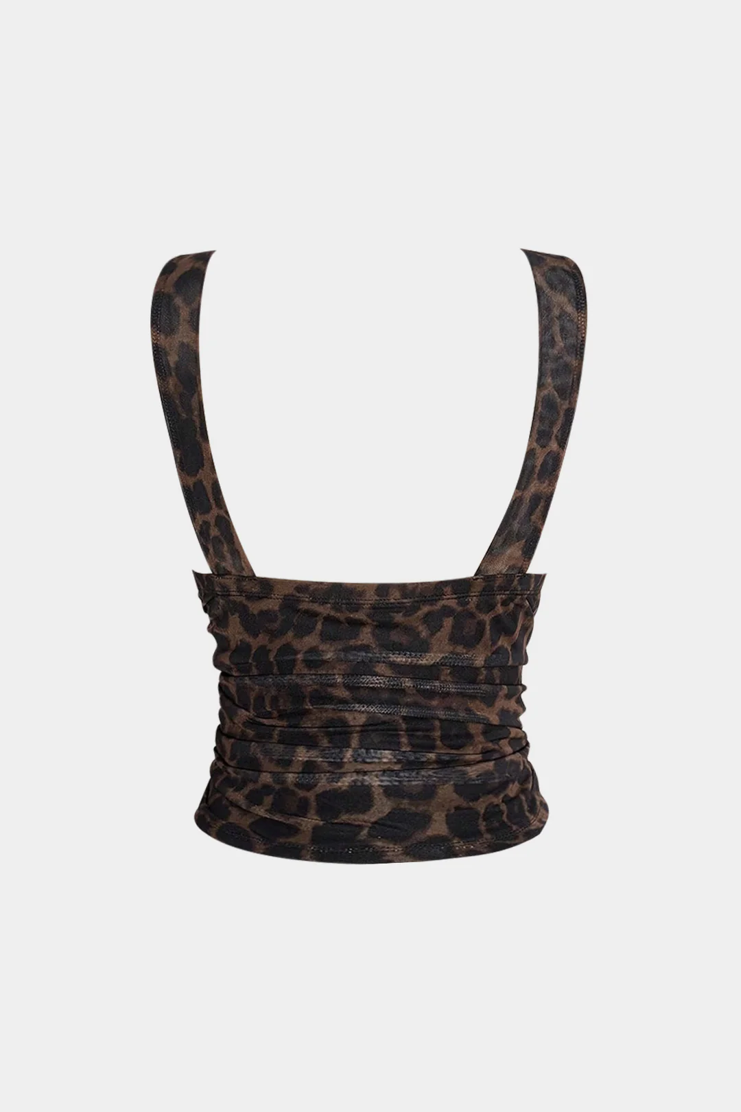 Leopard Print Mesh Ruched Metallic Decor Cami Top