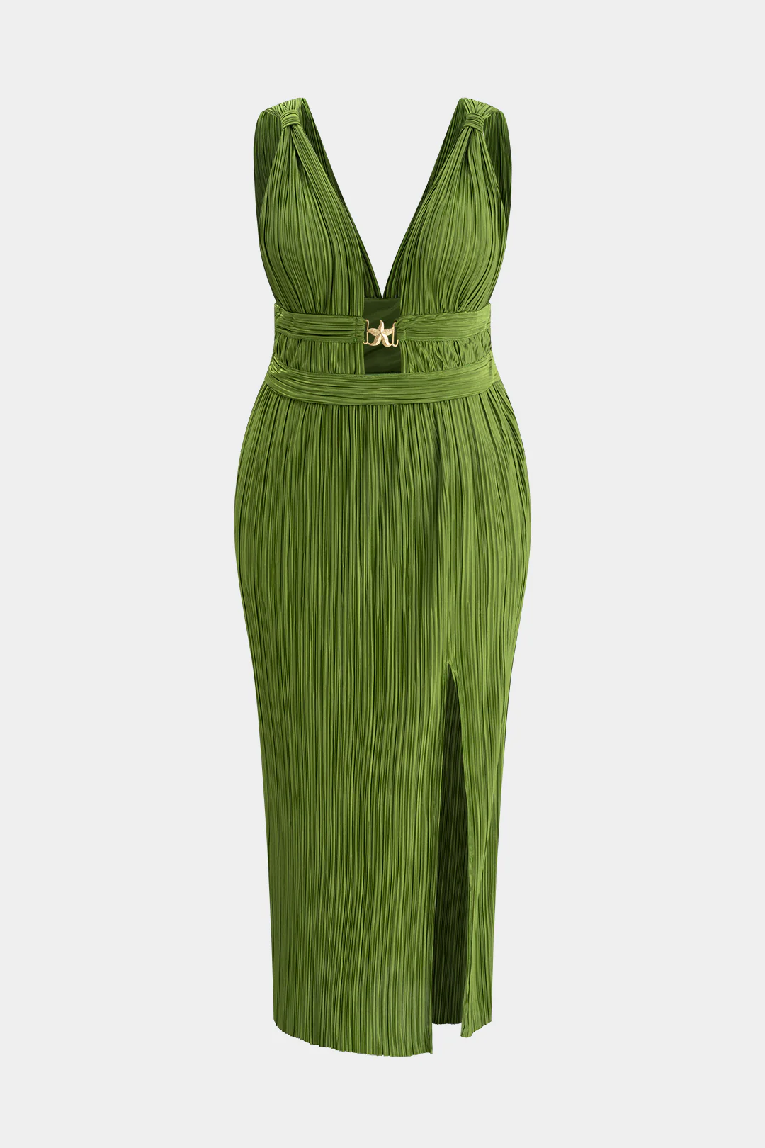 Plus Size Metallic Pleated Sleeveless Long Dress