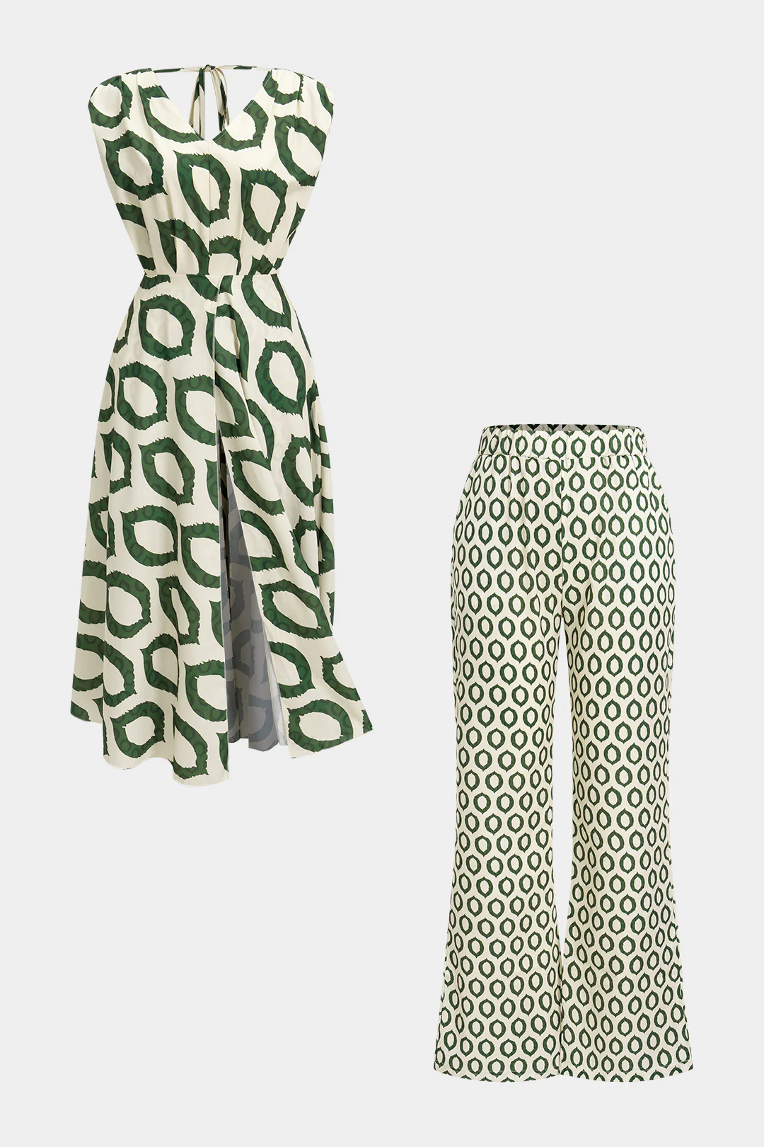 Geometric Print Tie-Up Dress Set