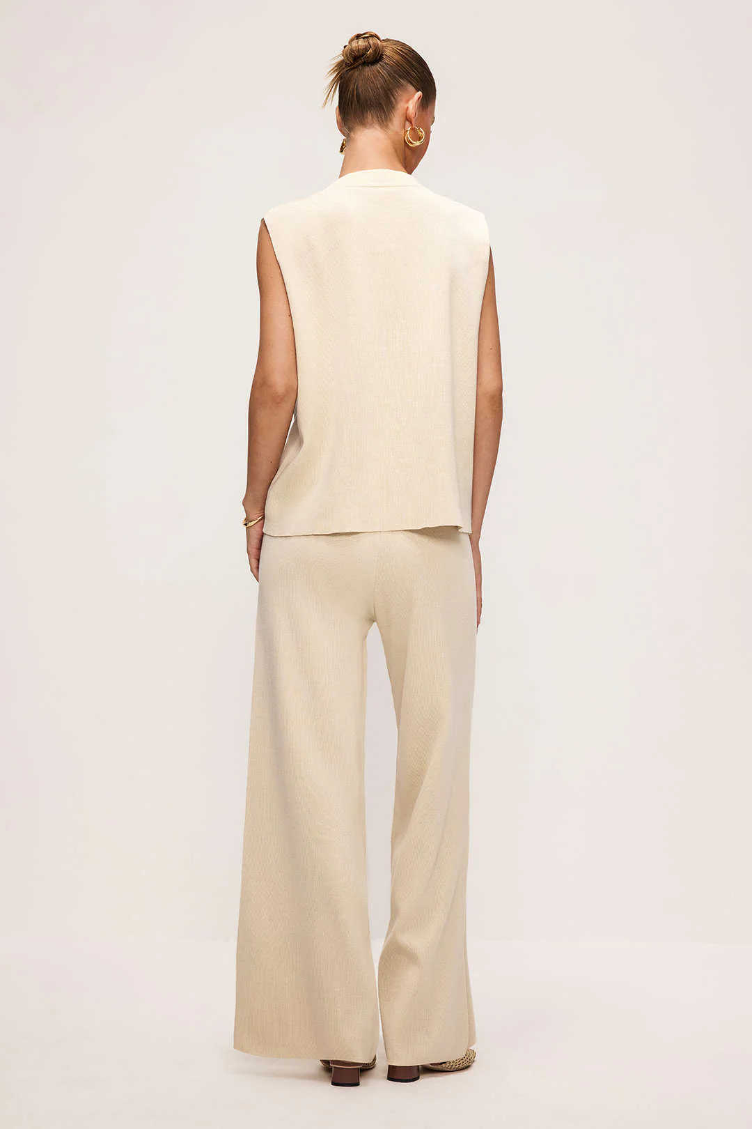 Knit Button V-Neck Vest And Pants Set