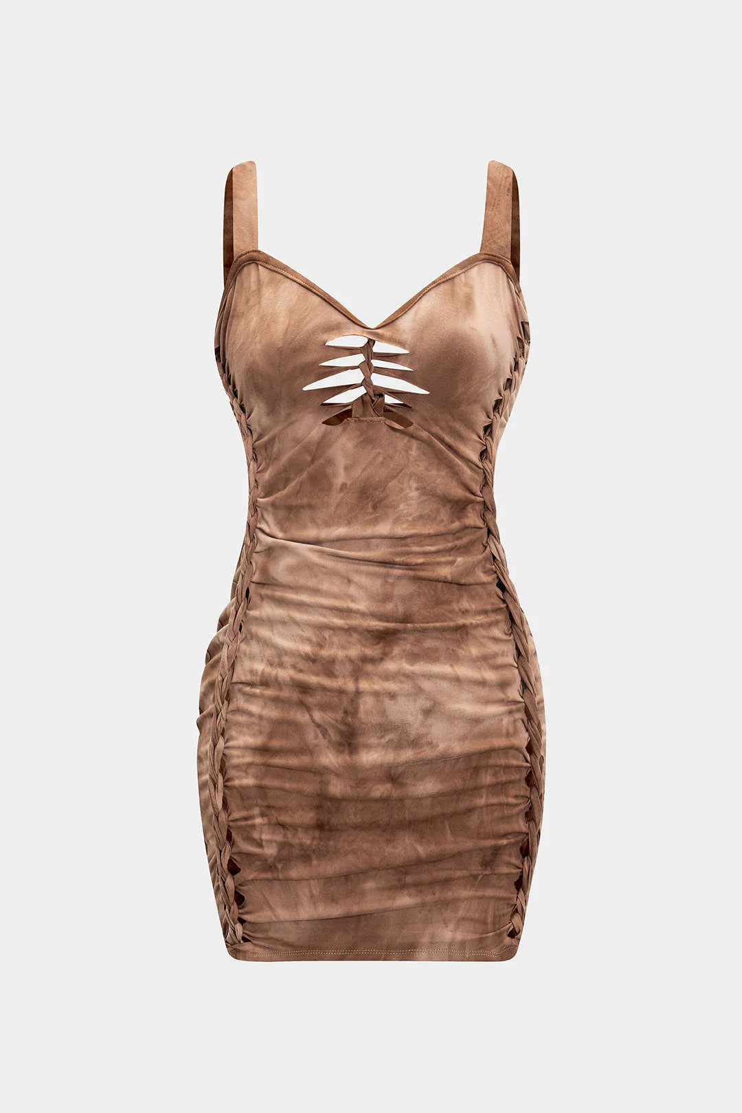 Cut-Out Detail Ruched Backless Sleeveless Mid-Length Dress