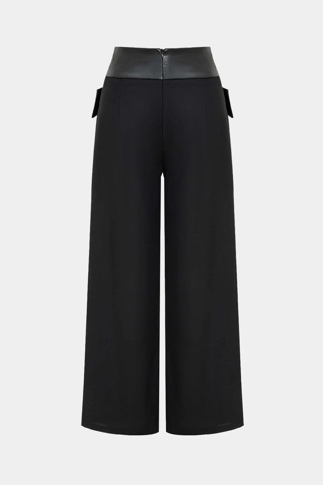 Solid Faux Leather Patchwork High-Waisted Crossed Pocket Pants