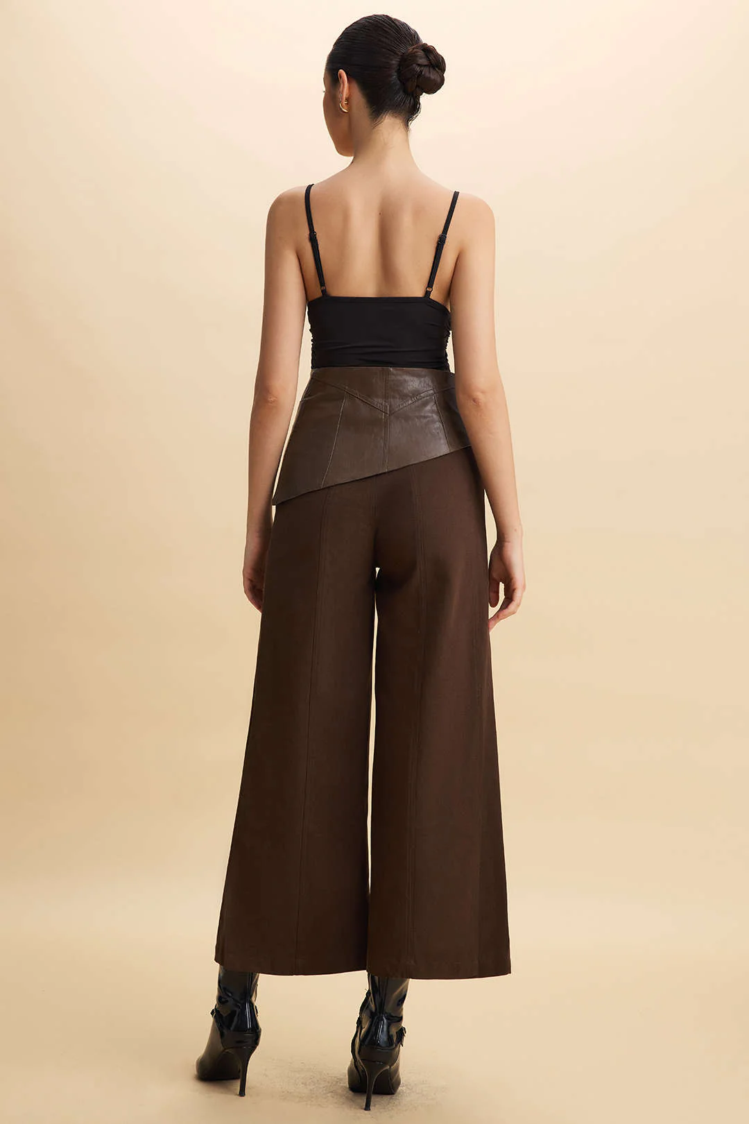 Faux Leather Patchwork Zipper Pocket Trousers