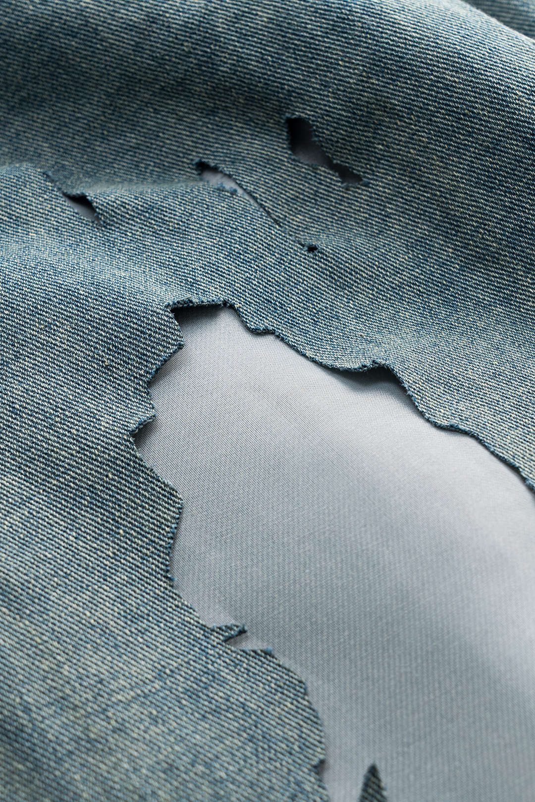 Patchwork Mesh Button Pocket Cut Out Wide Leg Denim Jeans