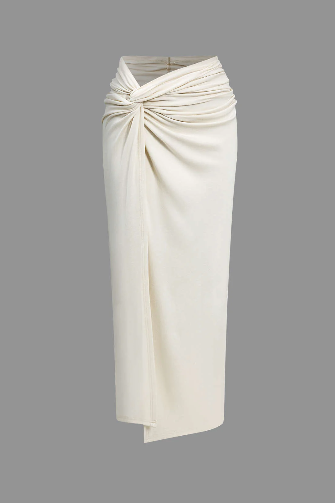 Solid Asymmetric Top and Twisted Slit Skirt Set