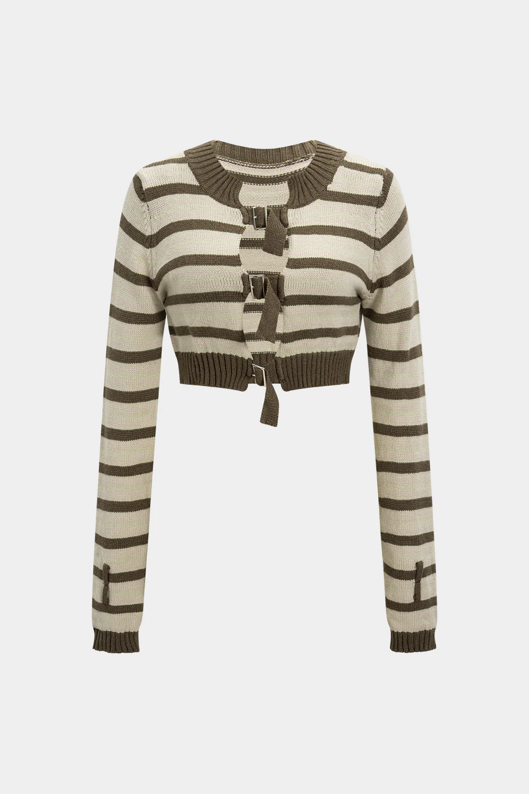 Knit Stripes Contrast Print Metallic Button Long-Sleeve Top