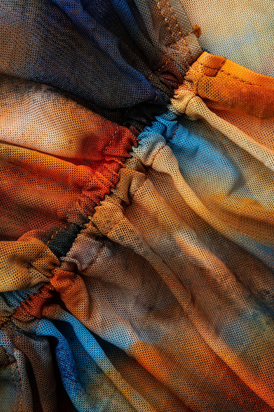 Abstract Print V-neck Cross-back Tie Swimsuit and Mesh Mini Sarong Skirt Set