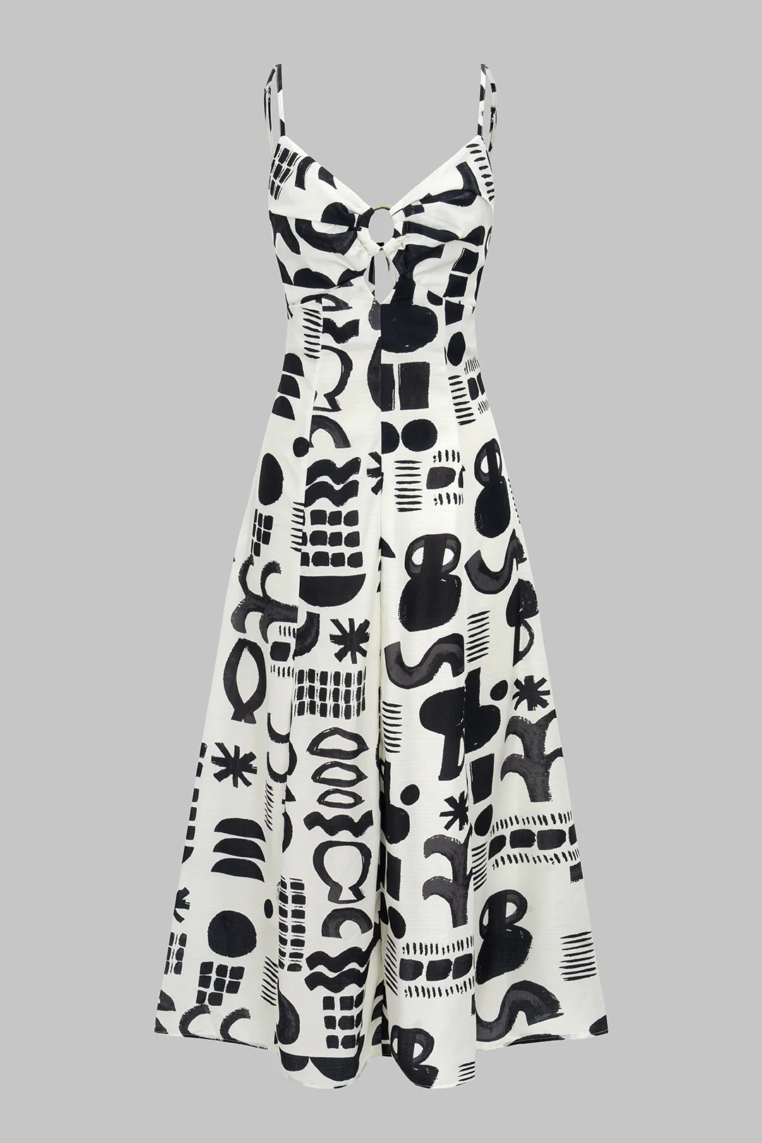 Geometric Retro Print Cut Out V-Neck Tie Back Sleeveless Midi Dress