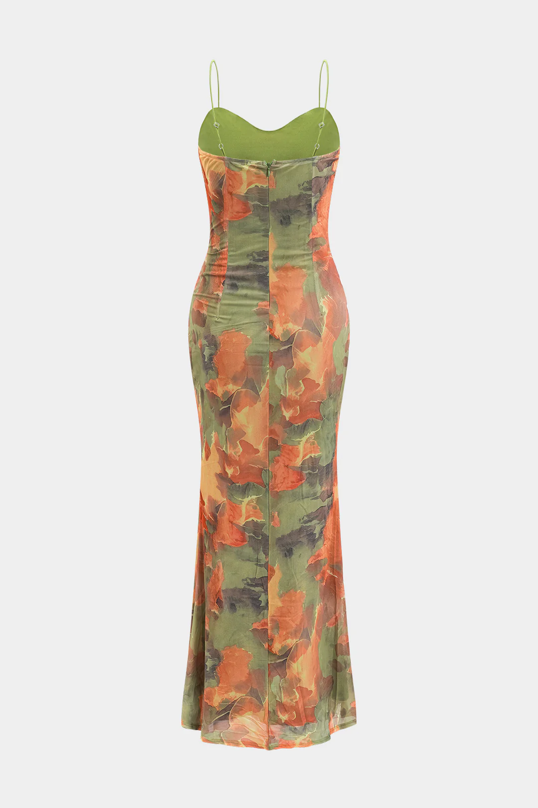 Tie-Dye Printed Ruched Tie-Front Zipper Maxi Slip Dress