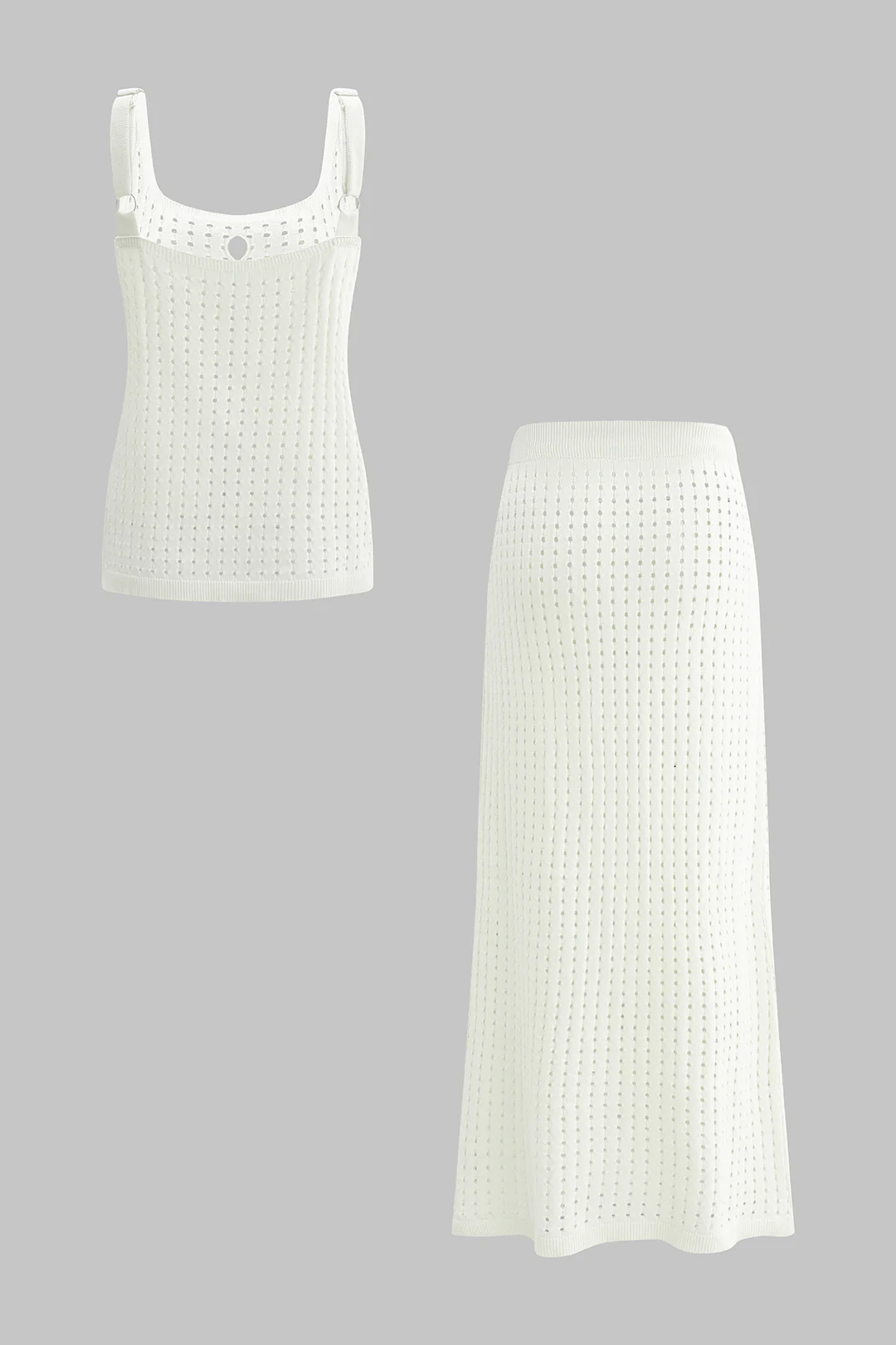 Knit Hollow-Out Tank Top and Tie-Up Skirt Set