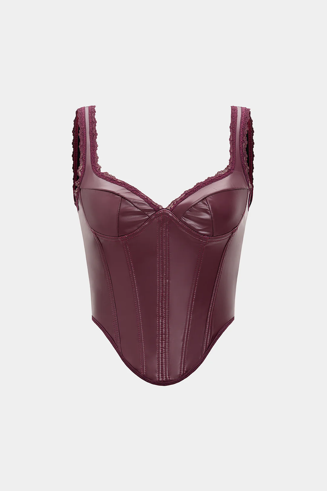 Faux Leather Patchwork Lace Trim Bustier Corset Cami Top