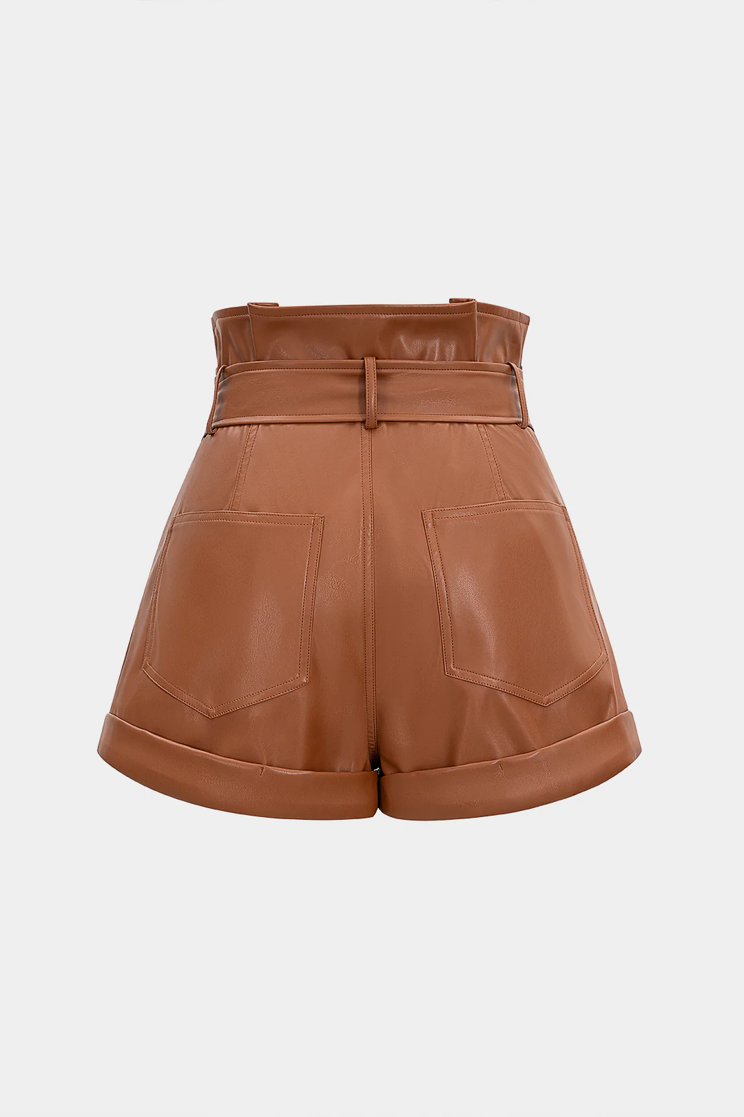 Faux Leather Belted High Waist Wide Leg Shorts